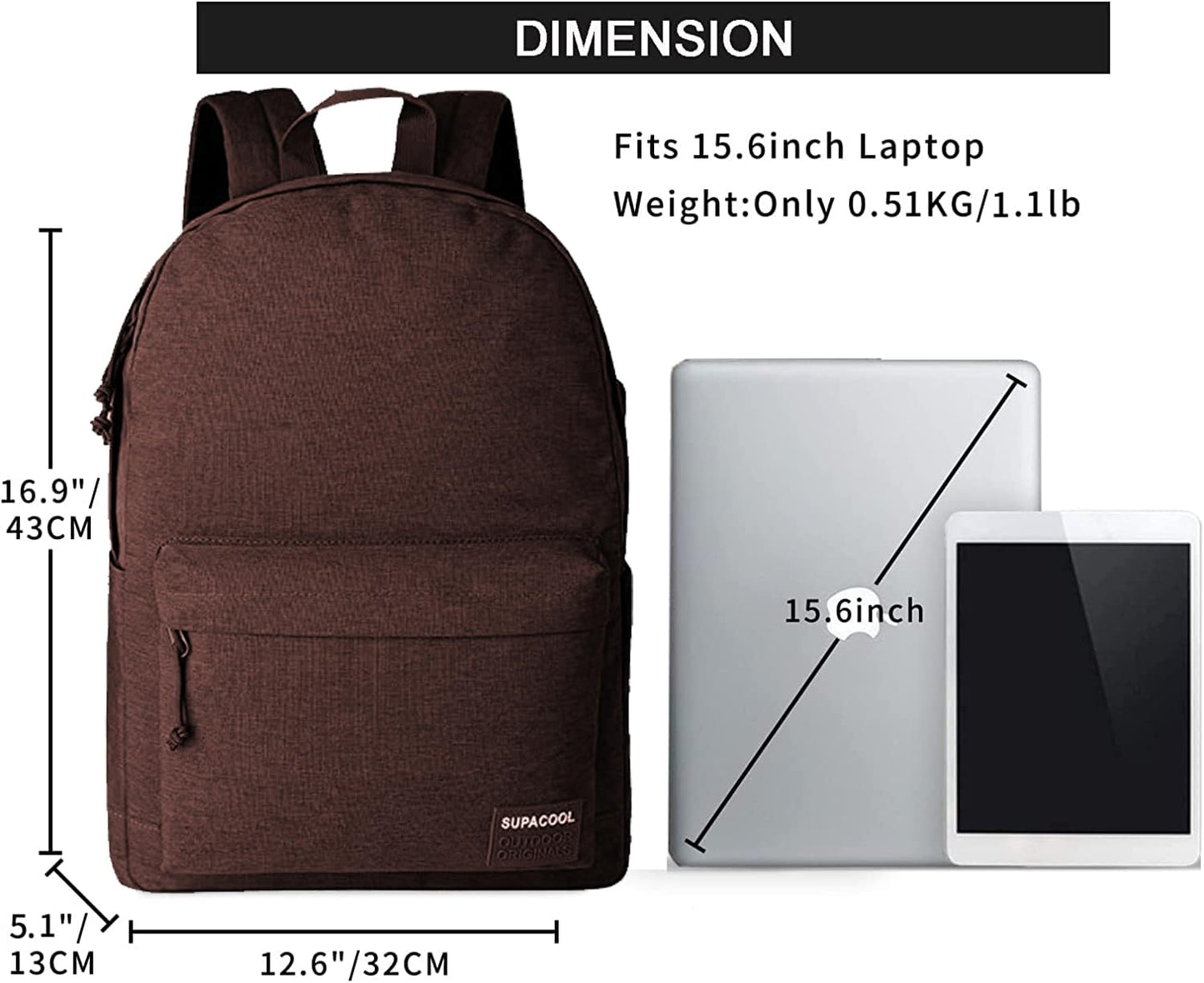 SUPACOOL Casual Laptop Backpack for Men and Women, Backpack with USB Charging Port(Coffee set)