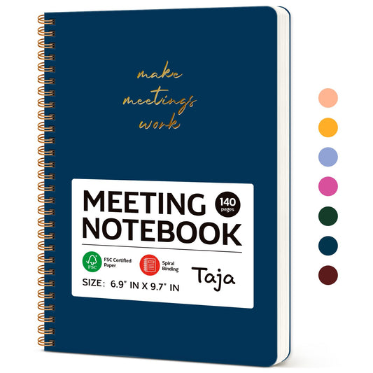 Meeting Notebook for Work Organization - Work notebook with action items, Meeting Minutes Planner Notebook, Perfect Office Supplies for Men & Women - Navy Blue
