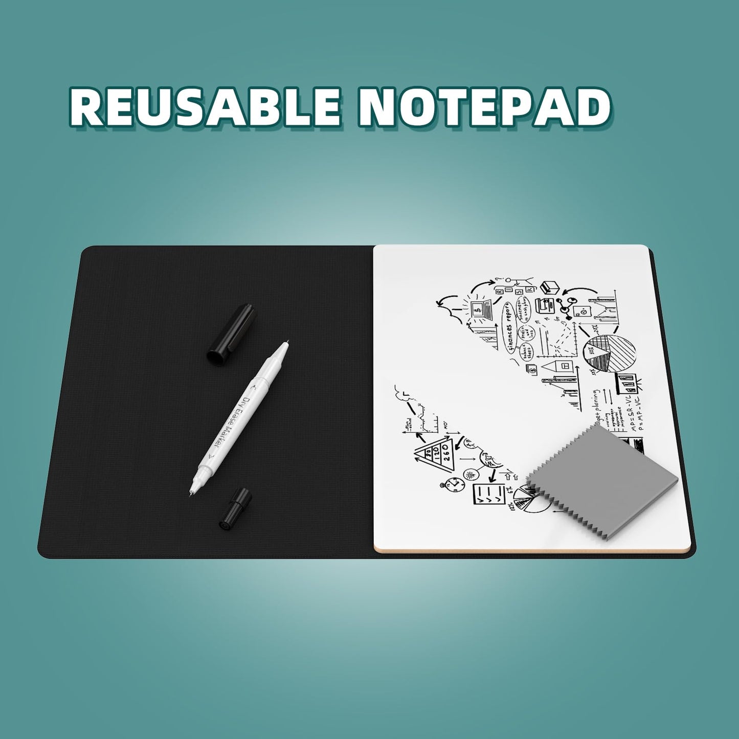 Portable Small White Board,Reusable Dry Erase Board with Stand,Desktop Whiteboard for Office Meeting Bussiness Home 9" x 6" with Marker, Wipe Cloth (Black)