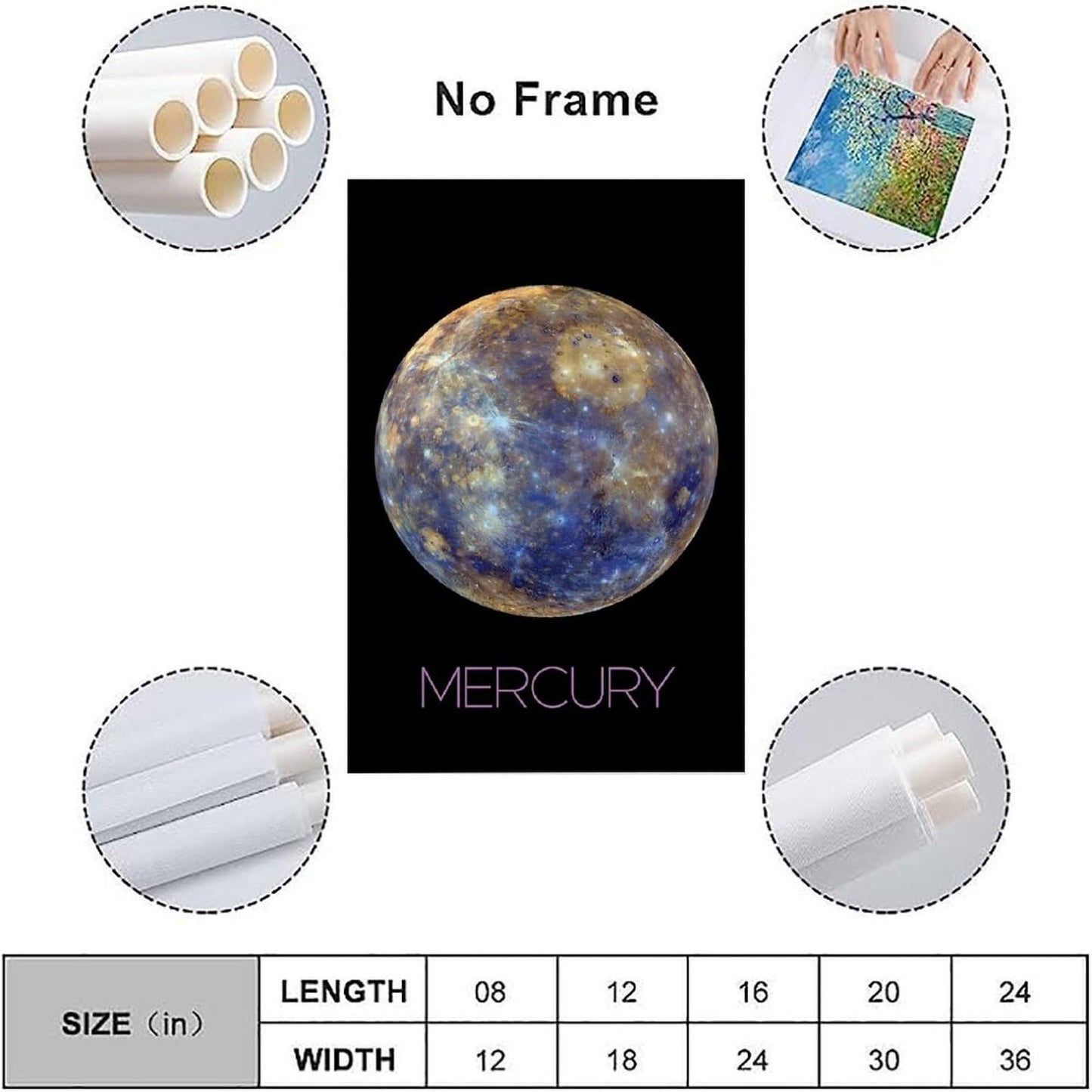 XIAOLOUTINYU Solar System Canvas Wall Art - Mercury Planet Space Poster for Kids Room Bedroom Classroom, STEM Educational Astronomy Decor, Science Gift for Boys Girls Teens, 12x18 Inch Unframed