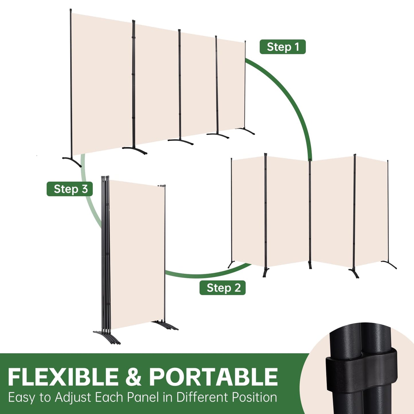 YASRKML Room Divider Folding Privacy Screens, Portable Room Divider Panel 4 Panel Partition Room Dividers Screen, Freestanding Room Partitions and Dividers Fabric Dividers for Room Separation, Beige