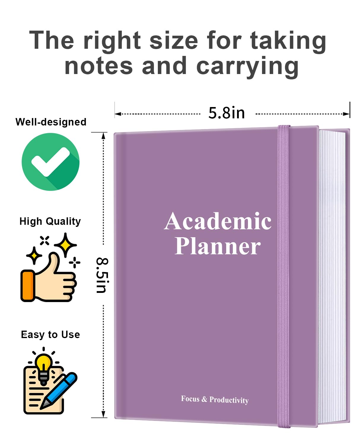 Academic Planner for 2026-2027 or Anytime – 5.8" x 8.5" Undated Weekly Student Planner For Homeschool, High School, College & Nursing Students, 200 Pages, Purple