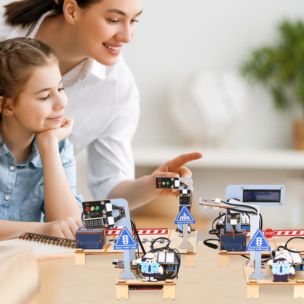 4-in-1 ESP32 STEM Smart Traffic Kit Compatible with Arduino, STEM Robotics Science Kit, Engineering Project STEA Activity Gift Suitable for School Education Kit, Family Education for Kids 12+