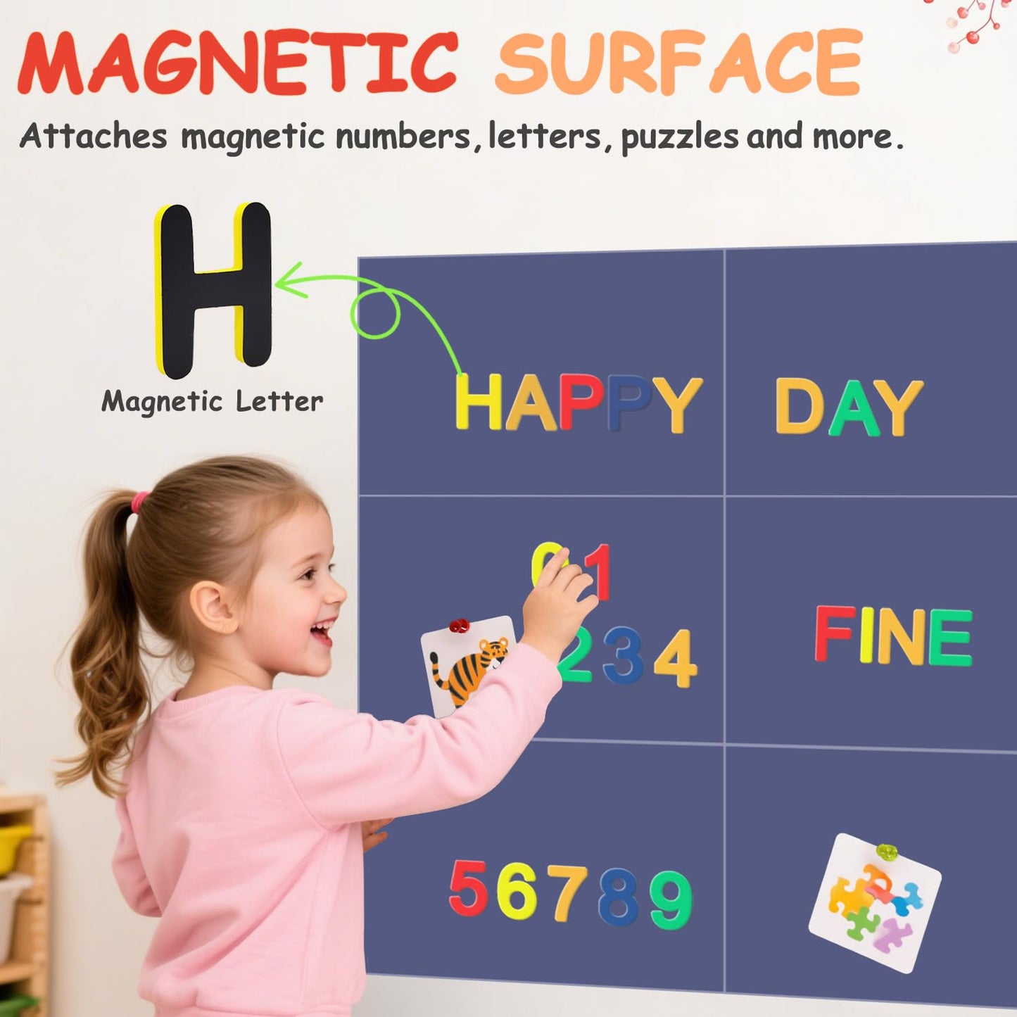 OMKSIH Magnetic Chalkboard Wall Decal Set of 6 Peel and Stick Magnet Sheets with Chalk Tangram Puzzle and Multiple Accessories Dusty Blue Magnetic Chalk Boardfor Home Playroom and Classroom
