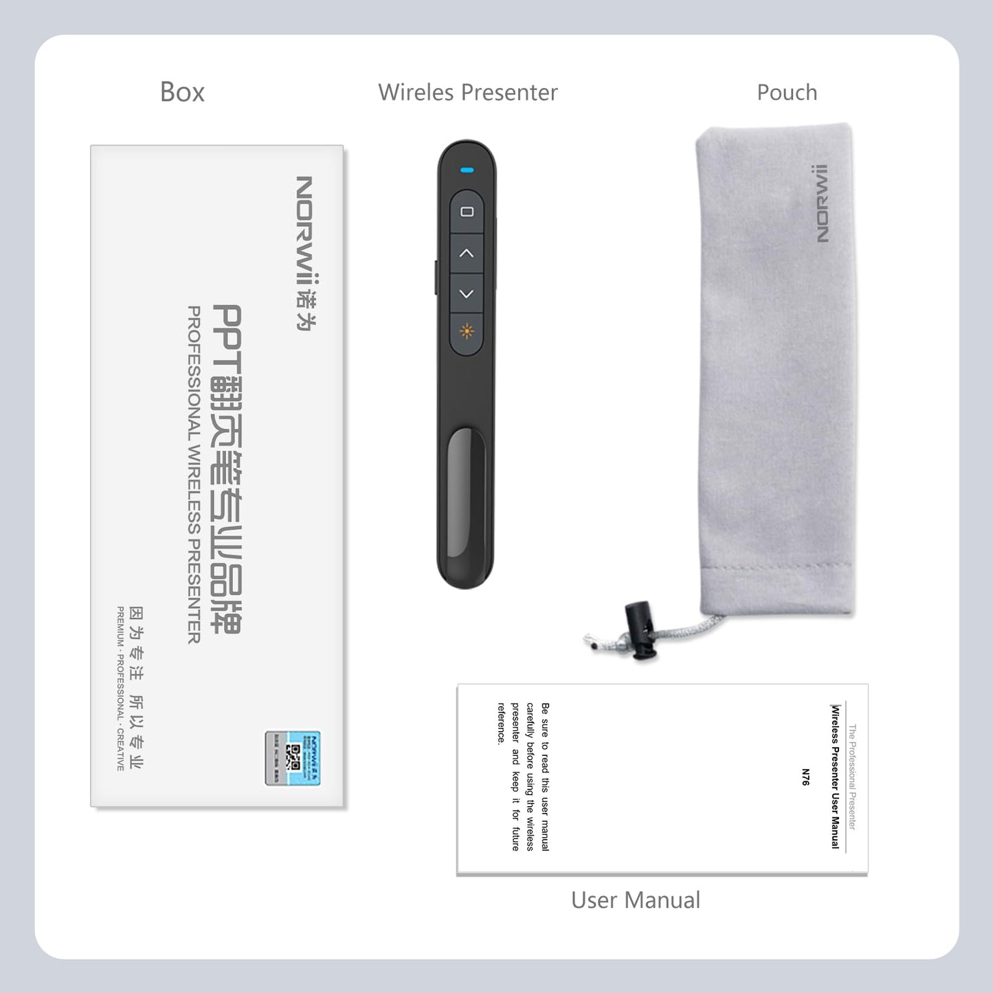 Norwii N76 Rechargeable Presentation clicker, Long Range Presentation Remote, Wireless Presenter, Pointer for PowerPoint Presentations, Slide Control - Green Light