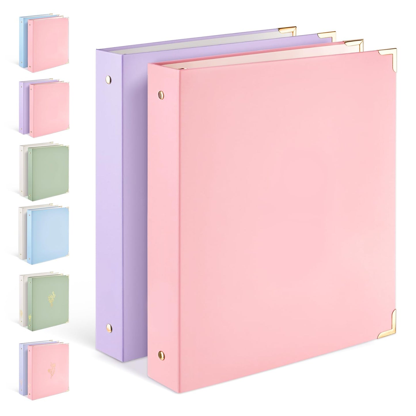 Sooez 2 Pack 3 Ring Binder with Metal Corners, Cute 1 Inch Binders Fits 175 Sheets of Paperwork, Three Ring Recipe Binder with Pocket for Women School Office Supplies, 8.5" x 11", Pink & Purple