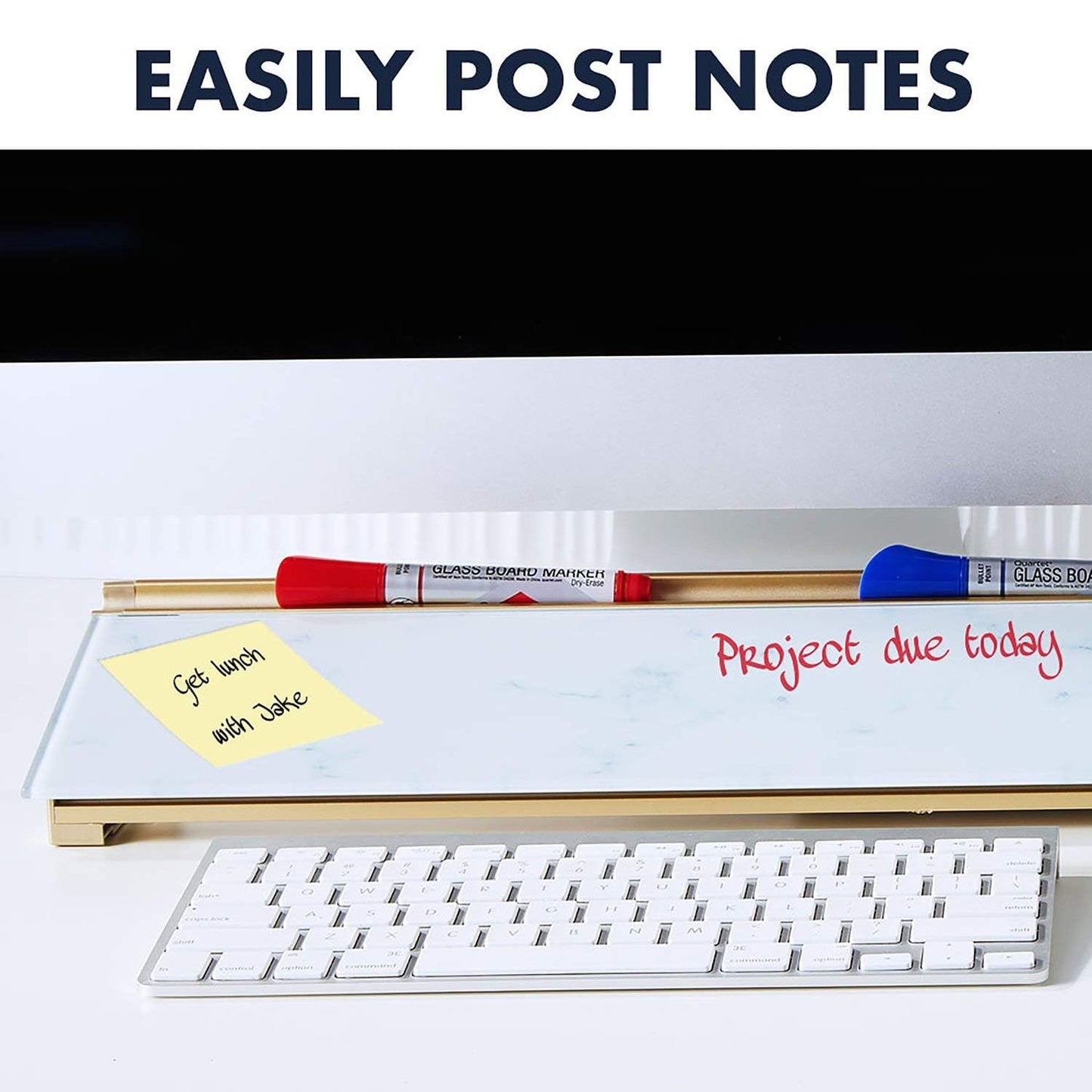 Quartet Glass Dry Erase White Board 18"W x 6"H, Compact Desktop Whiteboard with Storage Drawer, Marble (GDP186M)