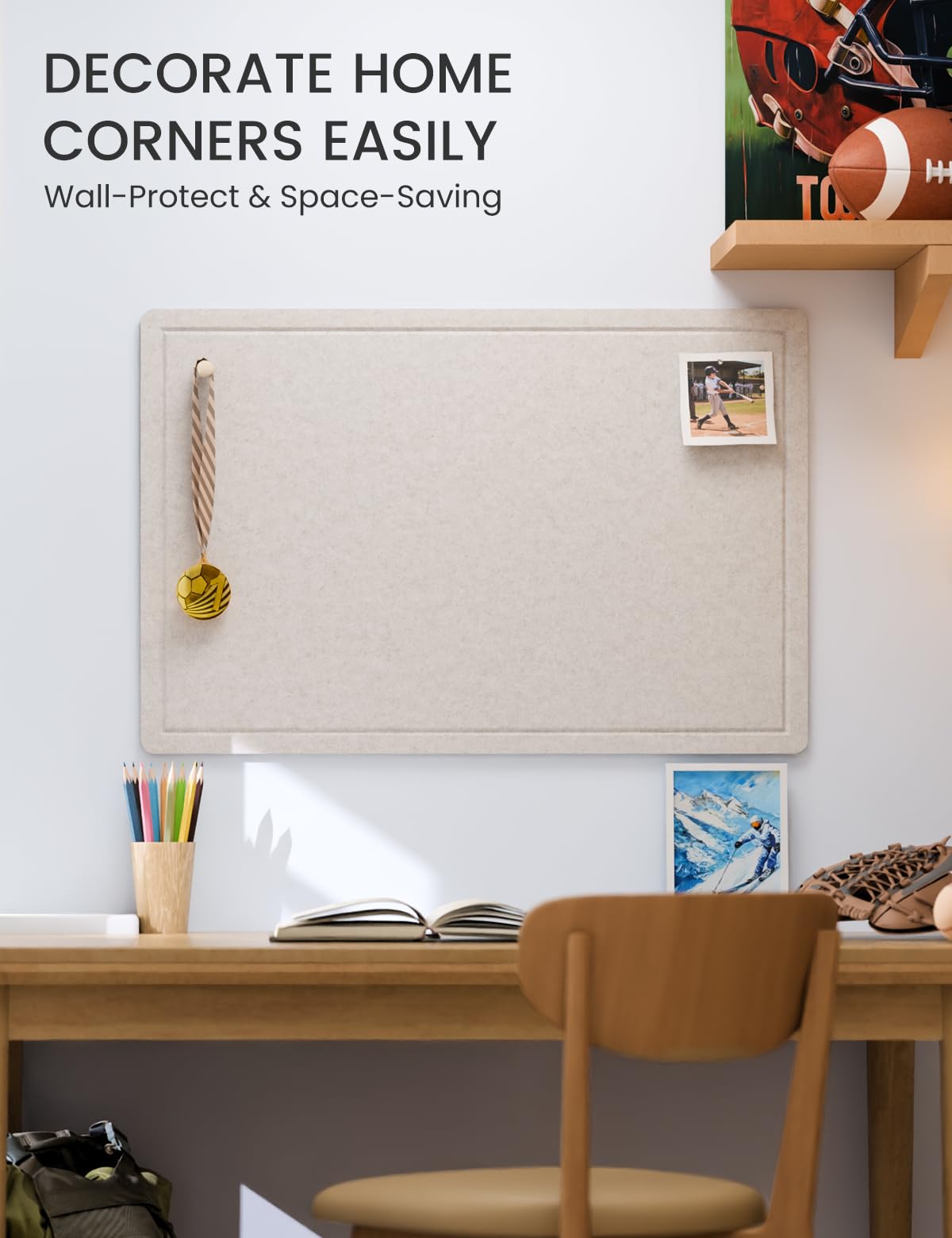 Fluxynara Bulletin Board,35.4" x 23.6" Cork Board Alternative with 12 Safe Removable Adhesive Tabs, Foldable Felt Pin Board for Home Office, Classroom, Bedroom,Entryway for Walls—Oatmeal