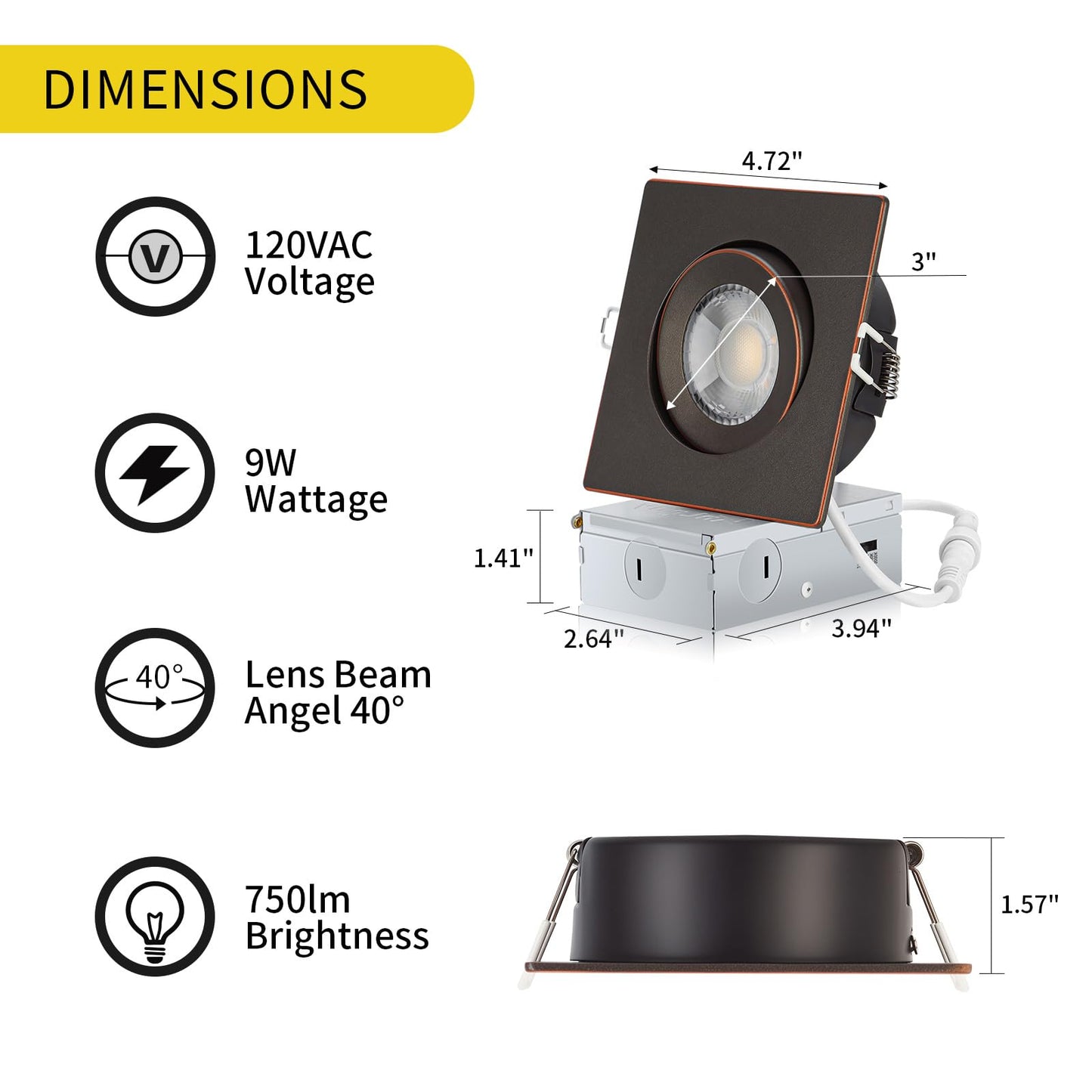 KnLnny Ware 4 Inch LED Recessed Lights, Adjustable Gimbal, Bronze Trim, 6 Pack, Dimmable, 9W 750LM, Model Light2025001-