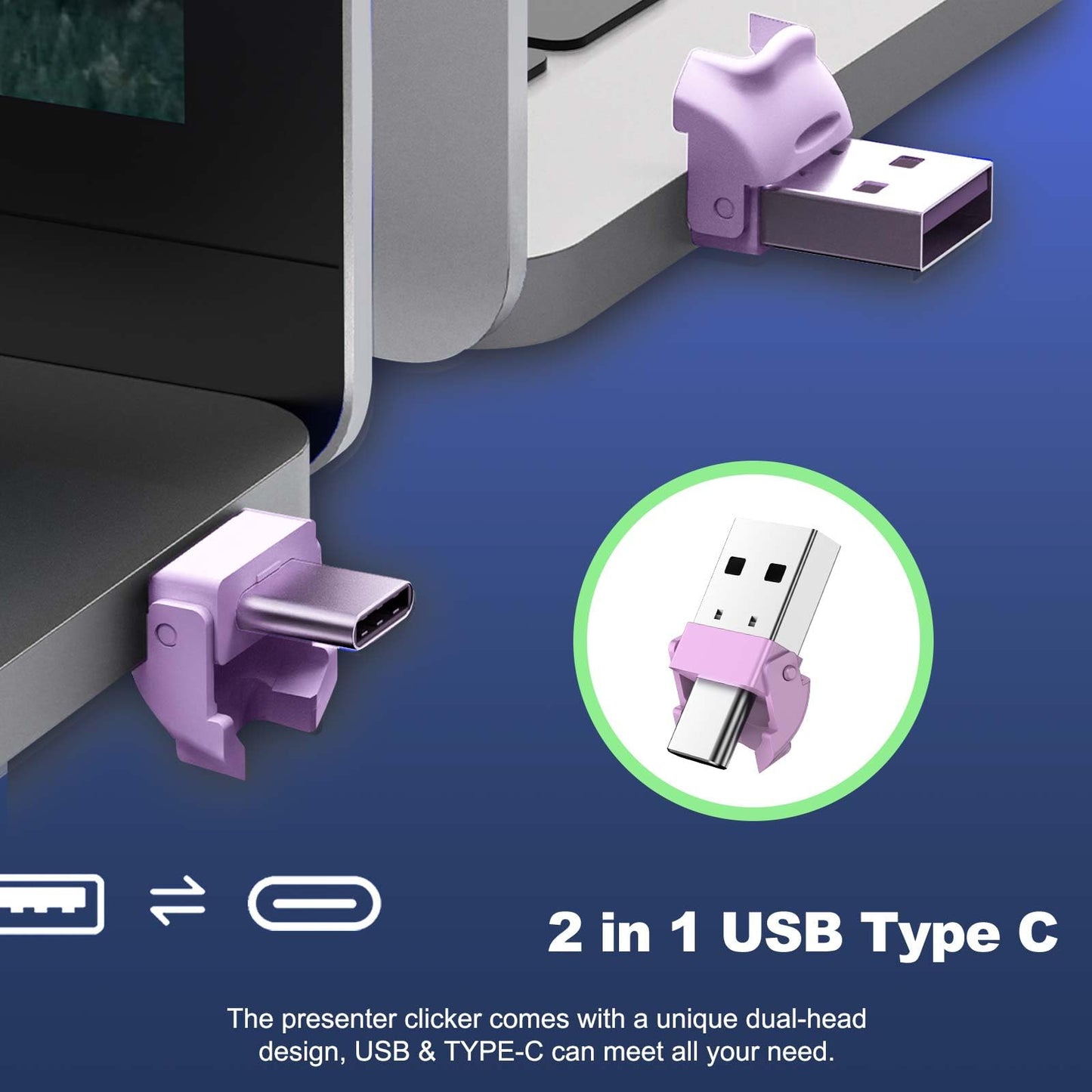 QUI Presenter Clicker USB A&C Bundle | Pen-Shaped Purple & Remote-Shaped Blue