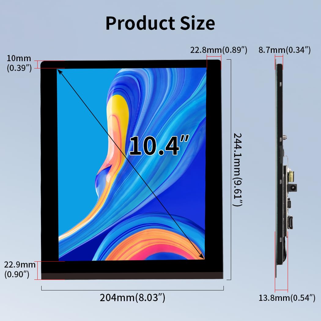 Magedok Touch Screen Display 10.4″, IPS 1200:1600 3:4 Vertical Mini HDMI Screen, 500nits Outdoor Readable Industrial Monitor, Second External Monitor for Laptop Rasp Pi AIDA64 STEM DIY