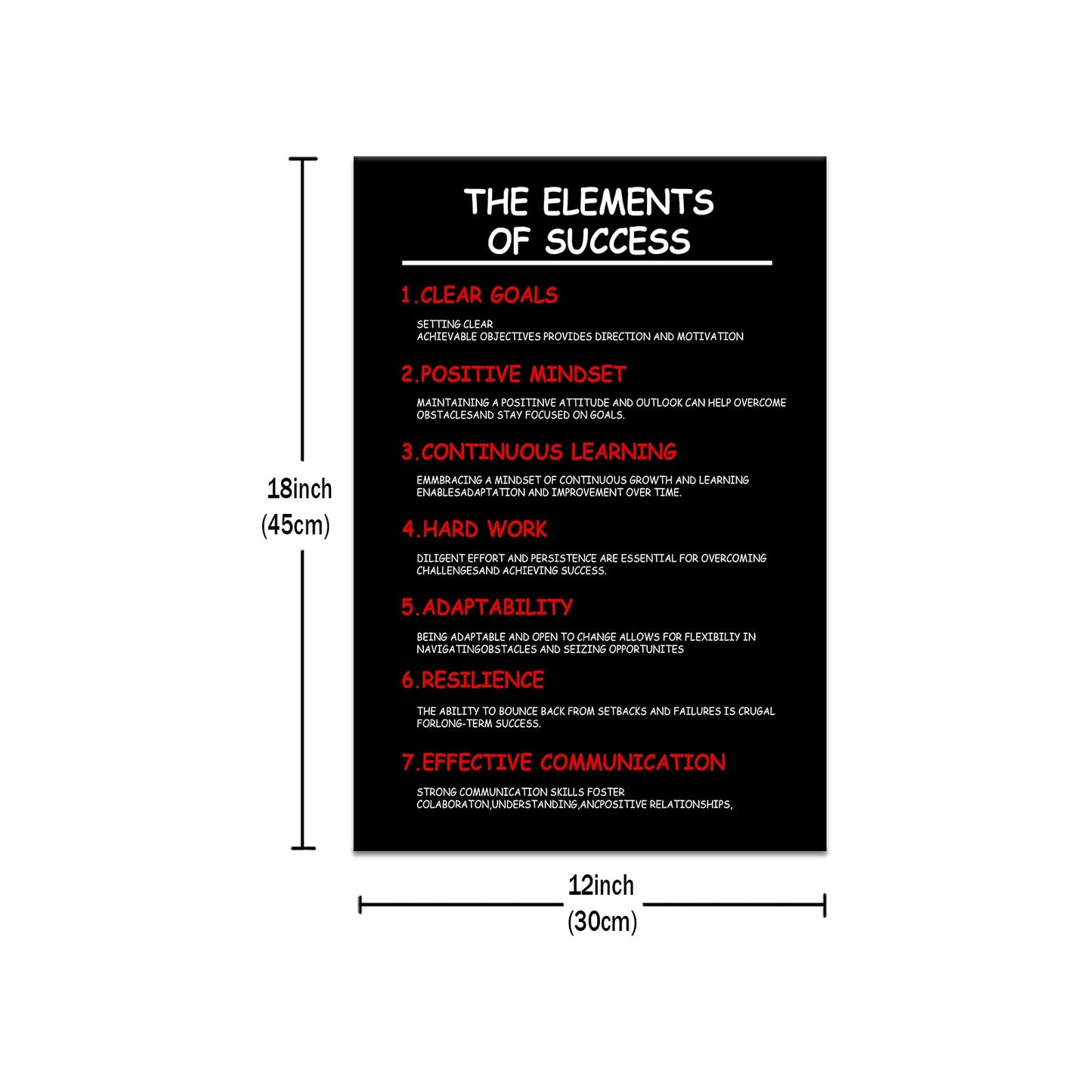 Inspirational Canvas Wall Art The Elements Of Success Poster Print Artwork Motivational Quotes Picture Painting Home Decor for Modern Classroom Workplace Office Stretched and Framed [12''W X 18''H]
