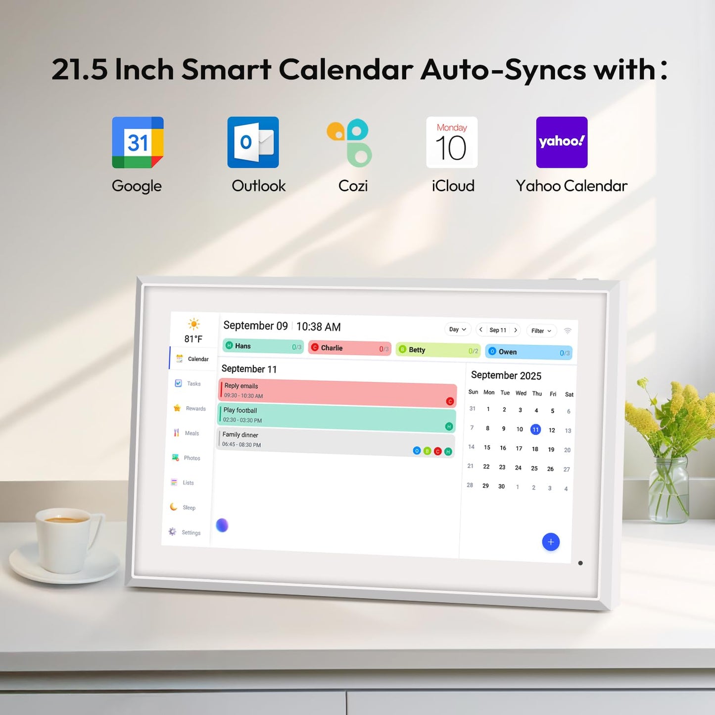 BOCT 21.5'' Digital Calendar Wall - 64GB Memory Touch Screen Chore Chart Smart Calendar, Digital Planner, Auto-Sync, APP Control, Interactive Family Schedules, Gift for Mother