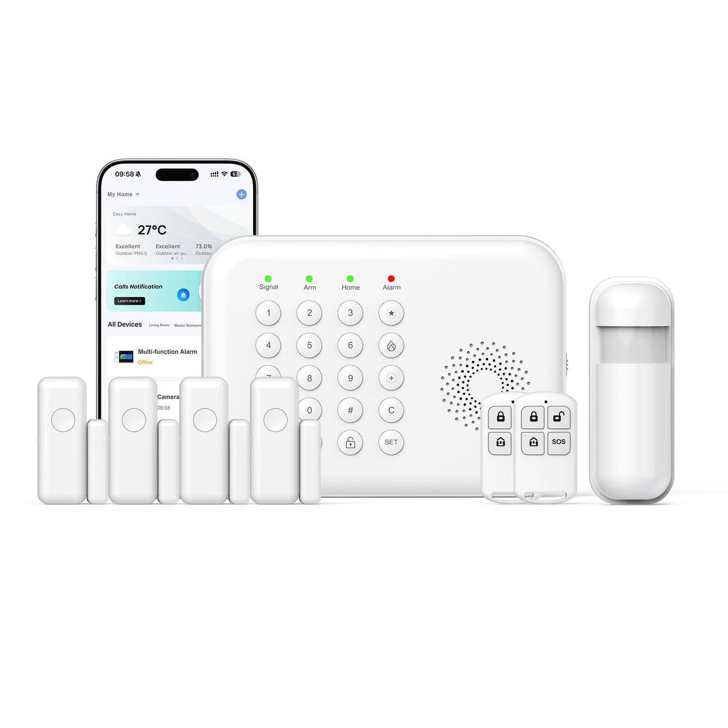 Hapippofa Wireless Home Security System, 8-Piece DIY Kit, No Monthly Fees, WiFi & 4G, Instant App Alerts, Works with Alexa & Google, Door Sensors, Motion Detection, Remote Control