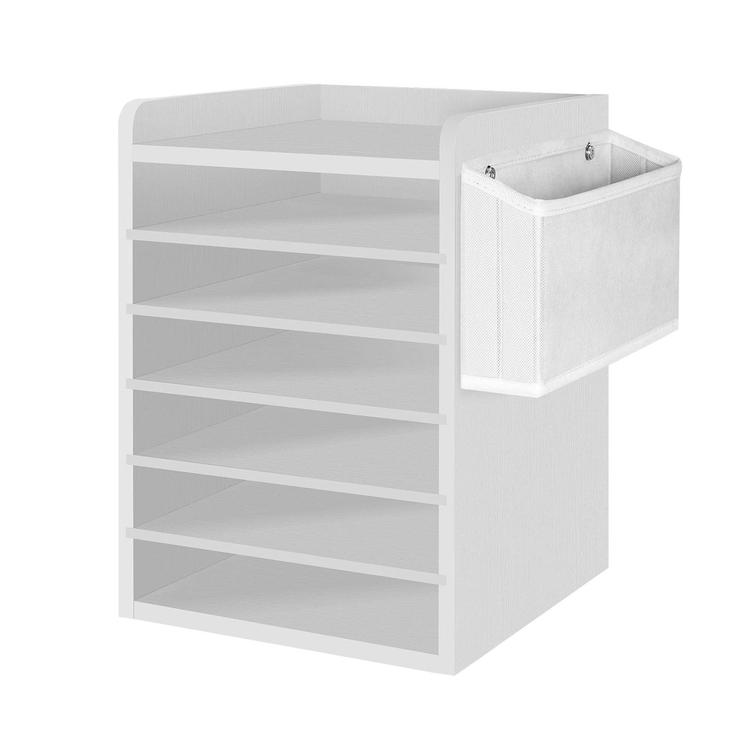 HOOBRO Adjustable Countertop Mail Sorter, 6 Tier Wooden Paper Organizer, Vertical Literature Organizer with Side Storage, Office Mailbox Cubbies, Classroom Mailbox, for Home, Office, White WT34WF01