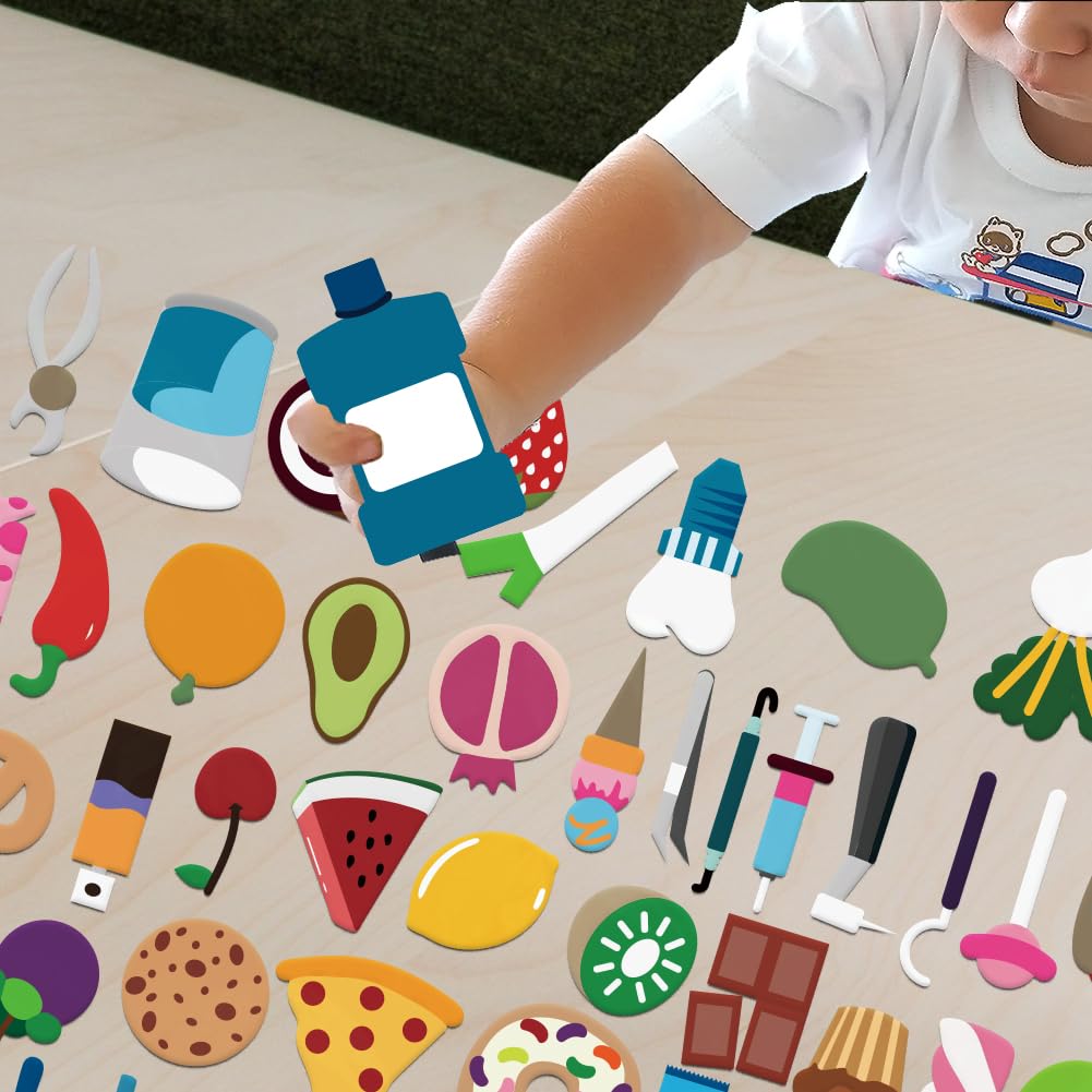 BEUNITONE 51 Pcs Felt Flannel Boards Stories Set Preschool Brush Your Teeth Felt Set Brushing Happy Tooth Hygiene Activity Stories Cute Fruits Felt Flannel Board Story Pieces for Gifts