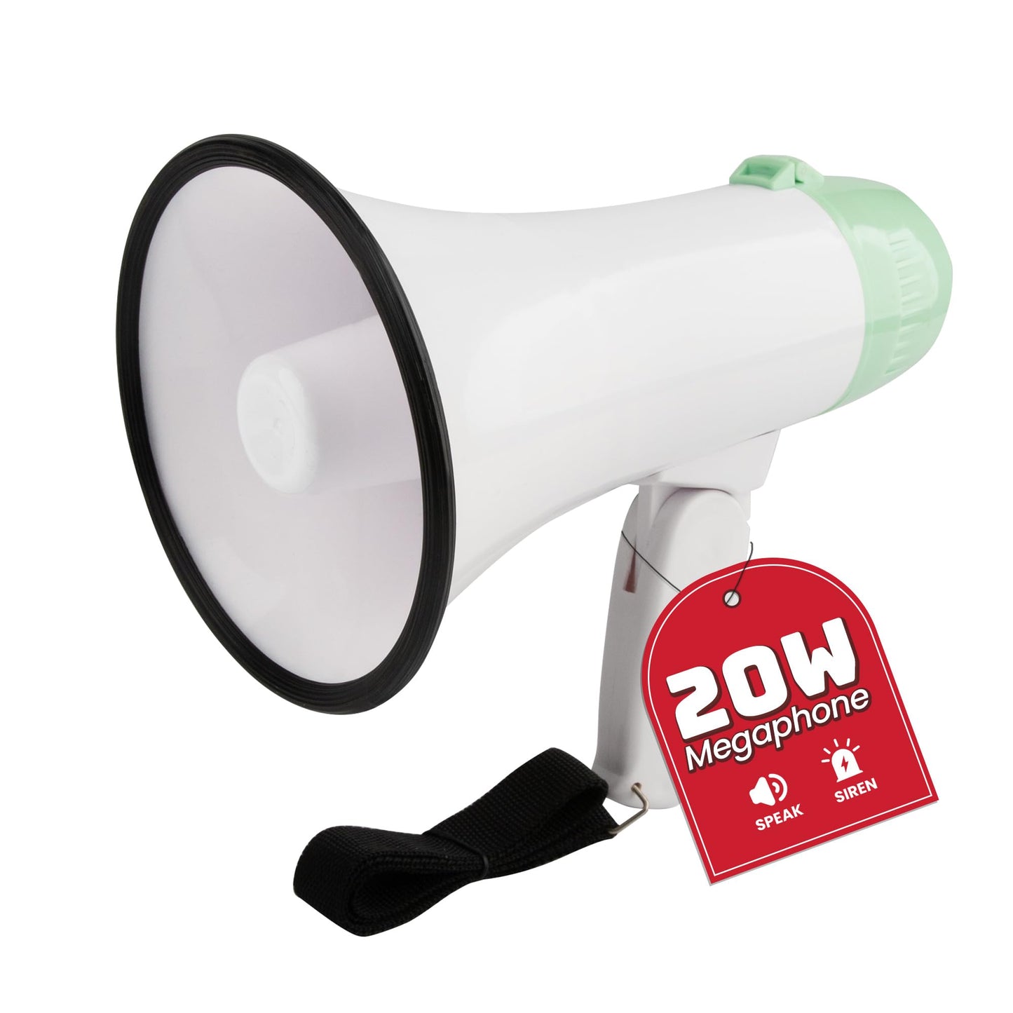 MyMealivos Portable Megaphone Bullhorn 20 Watt Power Megaphone Speaker Voice and Siren/Alarm Modes with Volume Control and Strap (White&Green)