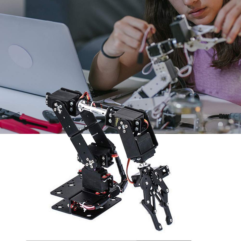 6DOF Robot Mechanical Arm Kit, Programming Robotic Clamp Hand Claw with 6 Servo Motors, 180 Degree Angle Manipulator Industrial Robot Parts for College Teaching