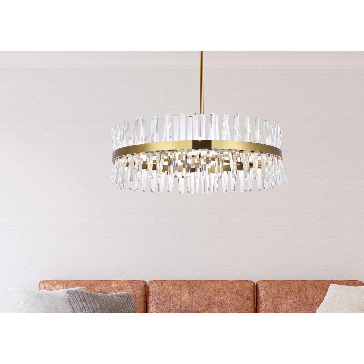 Elegant Lighting Serephina Crystal Round Chandelier, 36 Inch, Satin Gold, Model 6200D36SG, Iron and Crystal Material