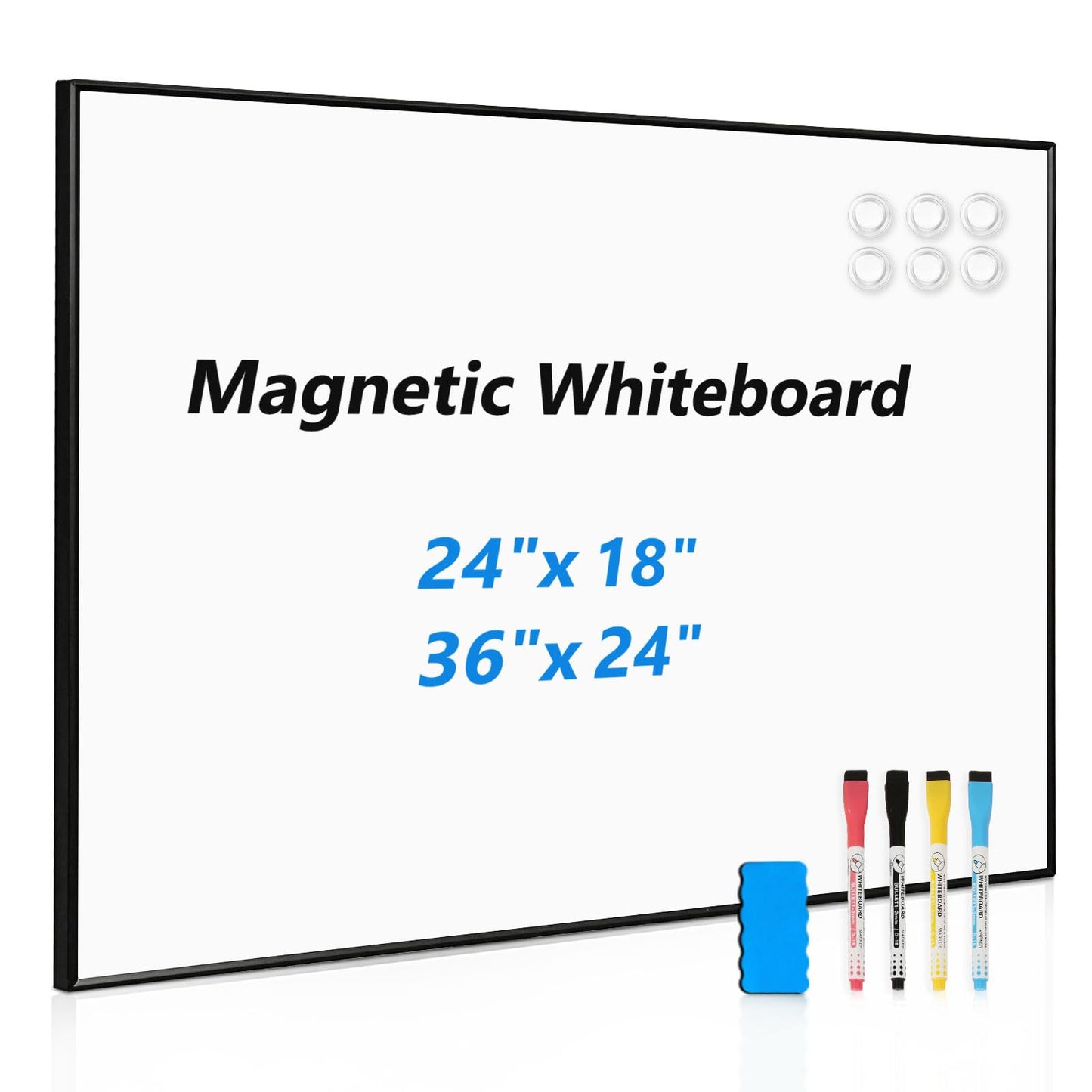 QUEENLINK Magnetic Whiteboard, 24"x18" Dry Erase White Board for Wall, Hanging Presentation Board for Home, Office, School, Black Aluminum Frame