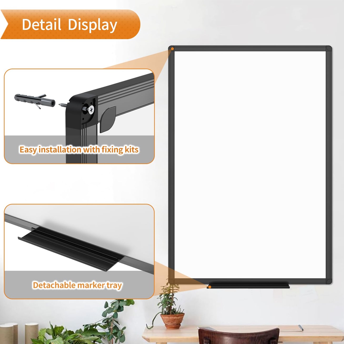 VIZ-PRO Magnetic Dry Erase White Board, 72 X 40 Inches, Black Aluminium Frame