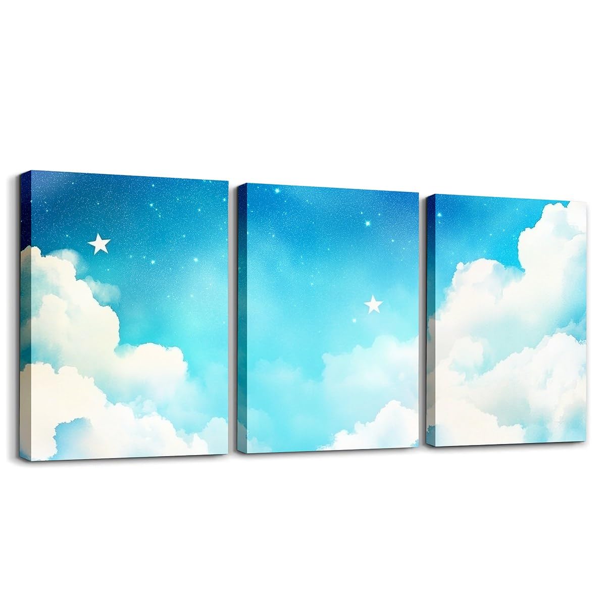Feelyou Blue Galaxy 3 Piece Canvas Wall Art for Living Room Bedroom Starry Sky Wall Art for Home Decor Dreamy Nebula Office Decor Artwork Blue White Picture Painting Posters