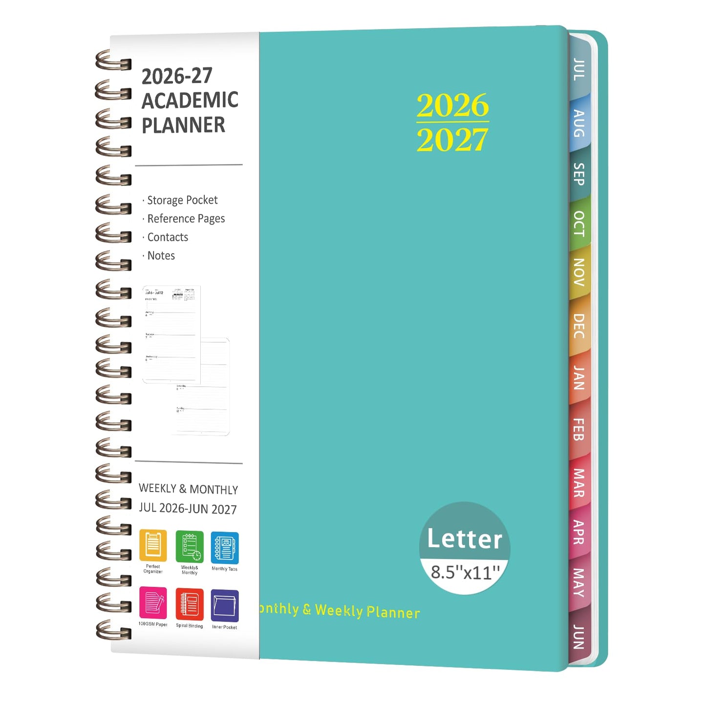Planner 2026-2027, Weekly and Monthly Academic Planner, July 2026 - June 2027, Hardcover Calendar Agenda Book for School Year Planning, School Supplies for Teacher and Student, Letter Size(8.5'' x 11'')