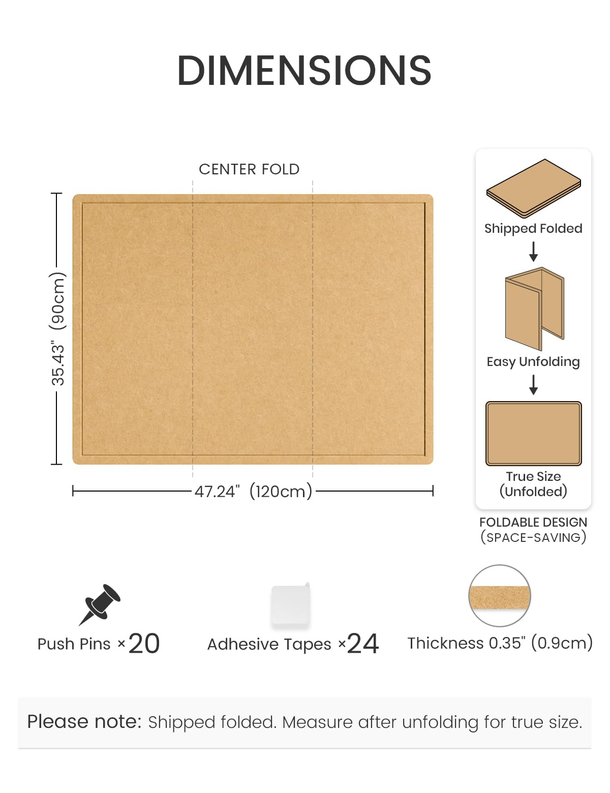 Fluxynara Large Bulletin Board, 47.2" x 35.4" Cork Board Alternative with 24 Safe Removable Adhesive Tabs, Foldable Felt Pin Board for Home Office, Classroom, Bedroom,Entryway for Walls—Mustard Yellow