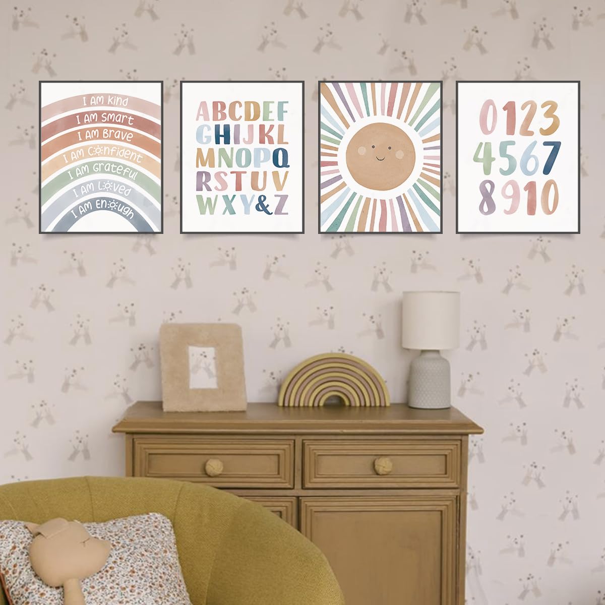 PLKMN Boho Classroom Decor Set of 4, Calming Corner Posters for Playroom, Nursery, Classroom Counseling, 8x10 Inch, Unframed