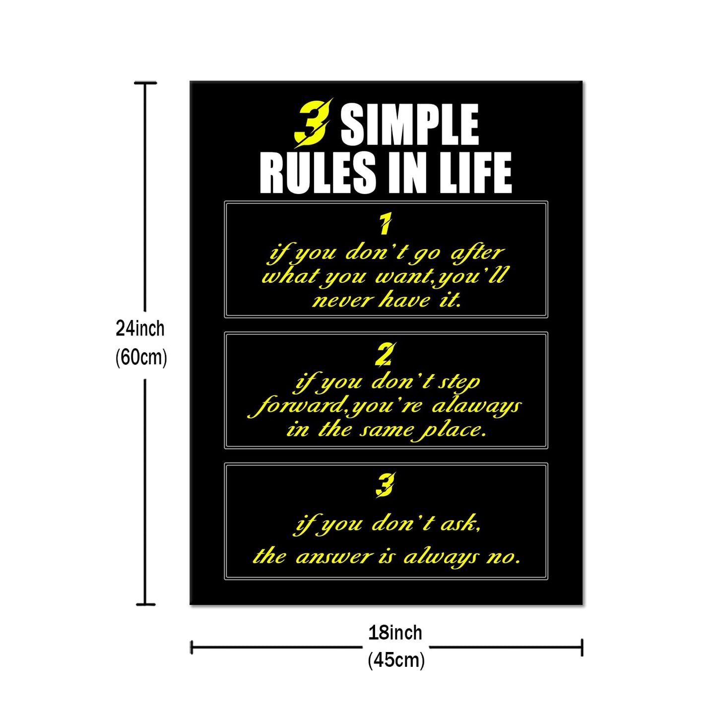 YSPCSUN Inspirational Wall Art for Office Decor 3 Simple Rules in Life Canvas Prints Framed Motivational Posters Success Quotes Artwork for Gym Men Bedroom Living Room 24x18 Inch