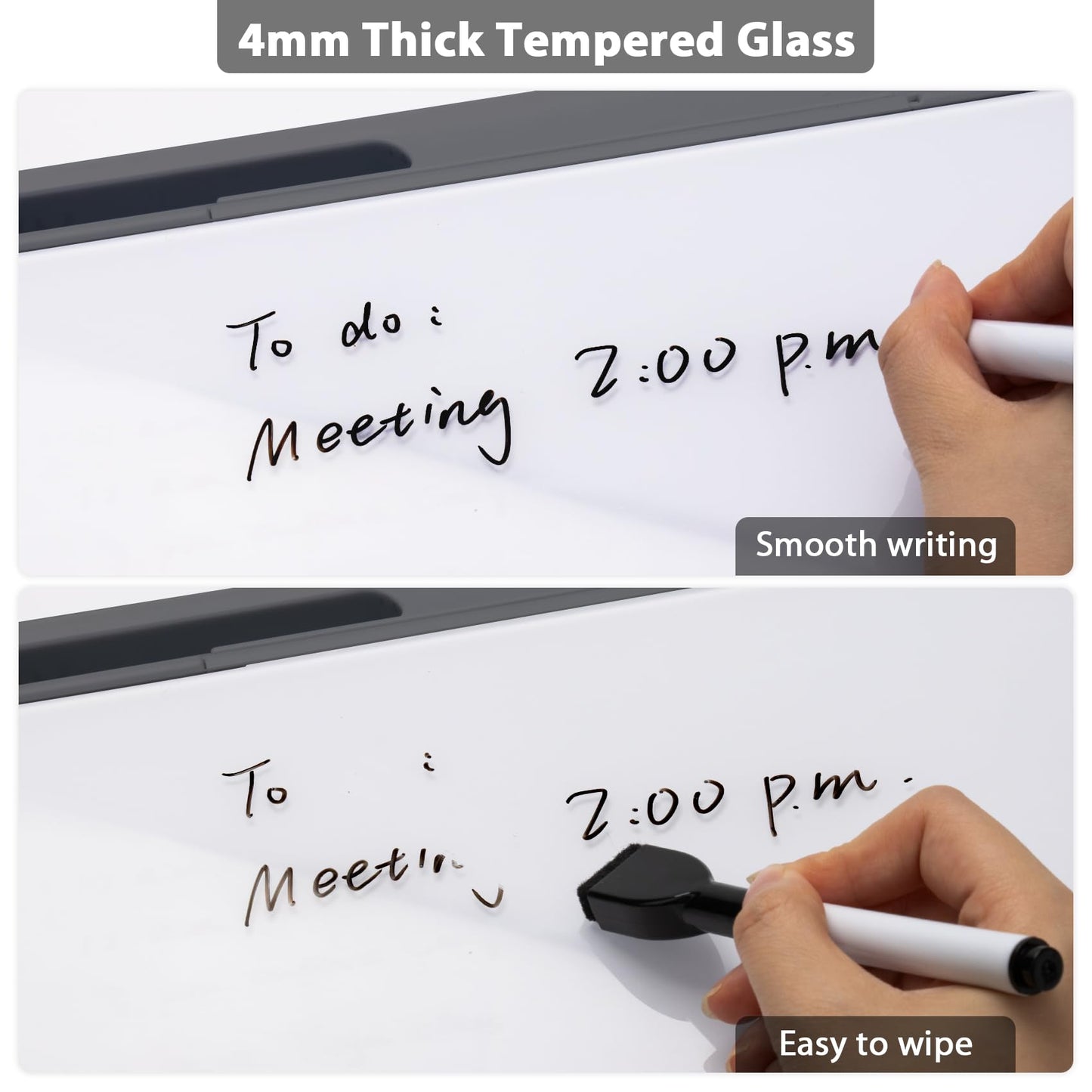 Varhomax Glass Desk Buddy Whiteboard with Storage, Small Dry Erase Desktop White Board Caddy to-do List Memo Notepad for Office, School and Home Office Supplies (Gray and White)
