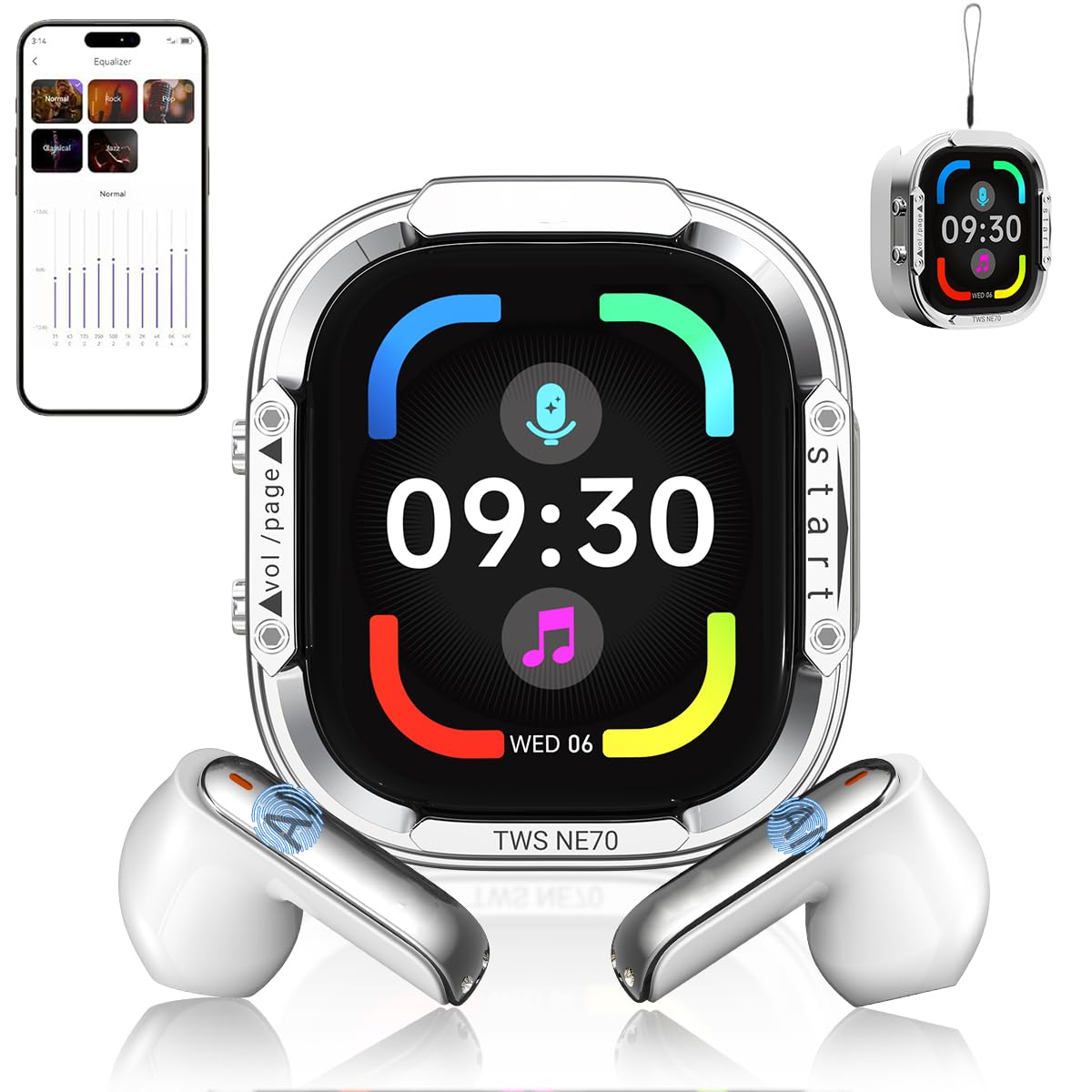 NE70 Earbuds, AI Translation Earbuds Real Time Support 165 Languages, Language Translator Headphones with LCD Touch Screen & Anti-loss, No Subscription, 7 Translation Modes for Travel Business- White