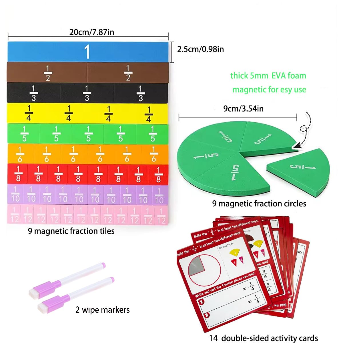 Magnetic Math Fraction Manipulatives, Magnet Fraction Circles Tiles Plus 14 Activity Card, Fractions Puzzle Learn & Compare, Tool Math Teachingroom Manipul Homeschool Elementary Supplies