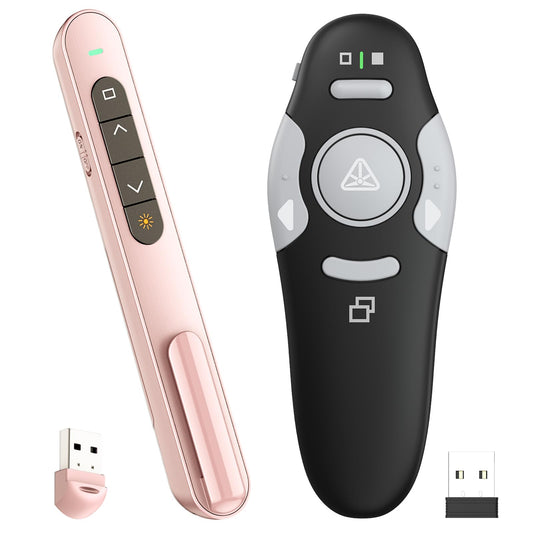 QUI Presenter Clicker Bundle | Pen-Shaped USB A Pink & Remote-Shaped USB A Black