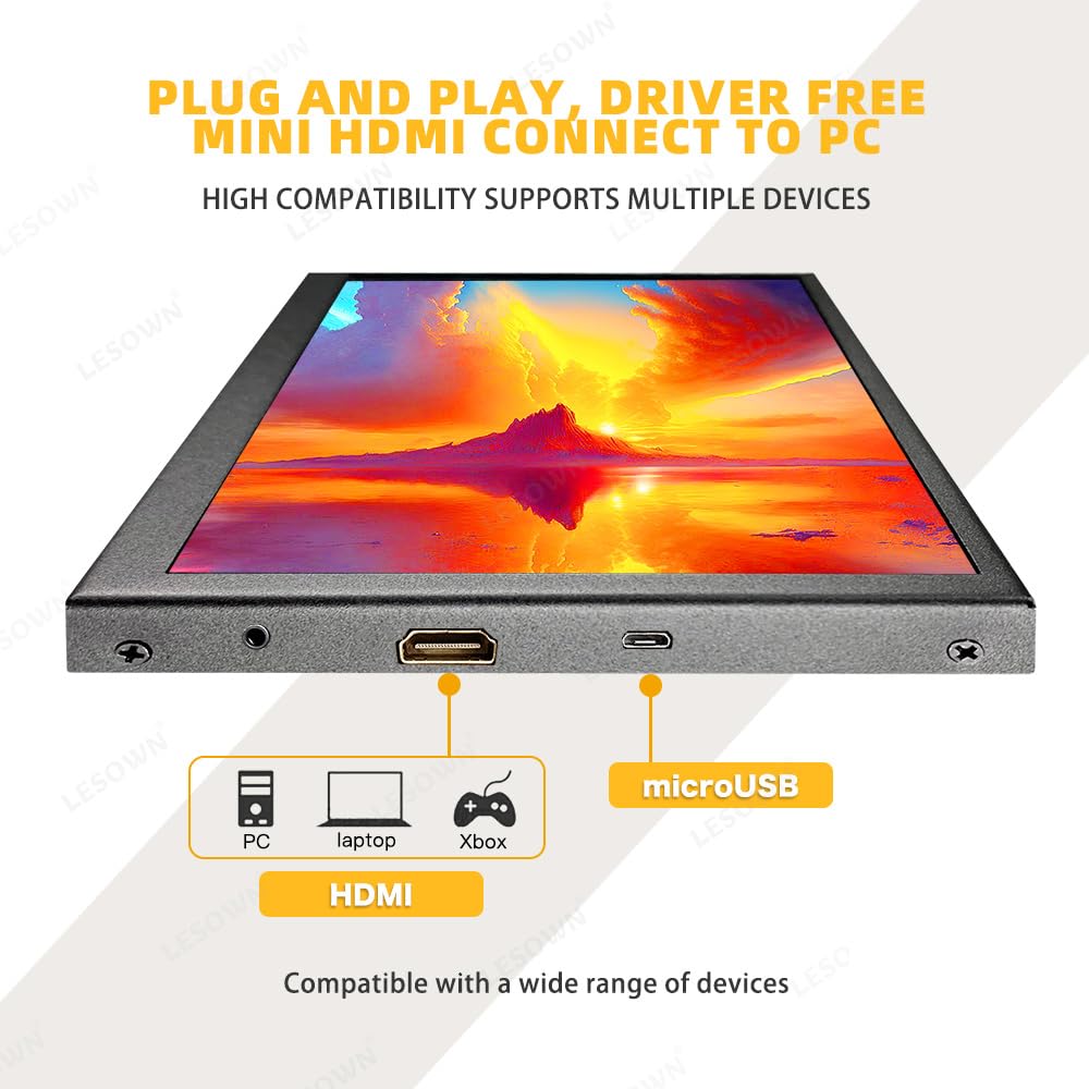 LESOWN 10 inch Monitor Touchscreen Small HDMI Portable Display 1024x600 IPS Computer 10.1 inch Secondary Screen mini Monitors for Windows Mac Laptop PC