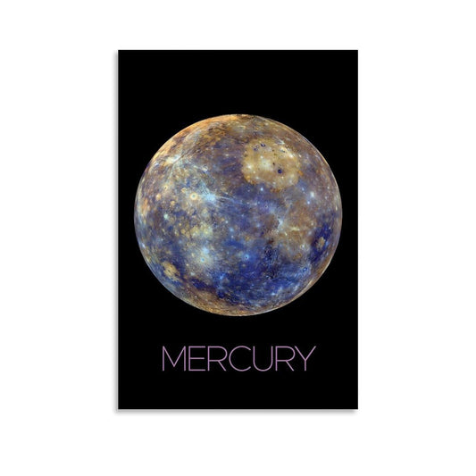 XIAOLOUTINYU Solar System Canvas Wall Art - Mercury Planet Space Poster for Kids Room Bedroom Classroom, STEM Educational Astronomy Decor, Science Gift for Boys Girls Teens, 16x24 Inch Unframed