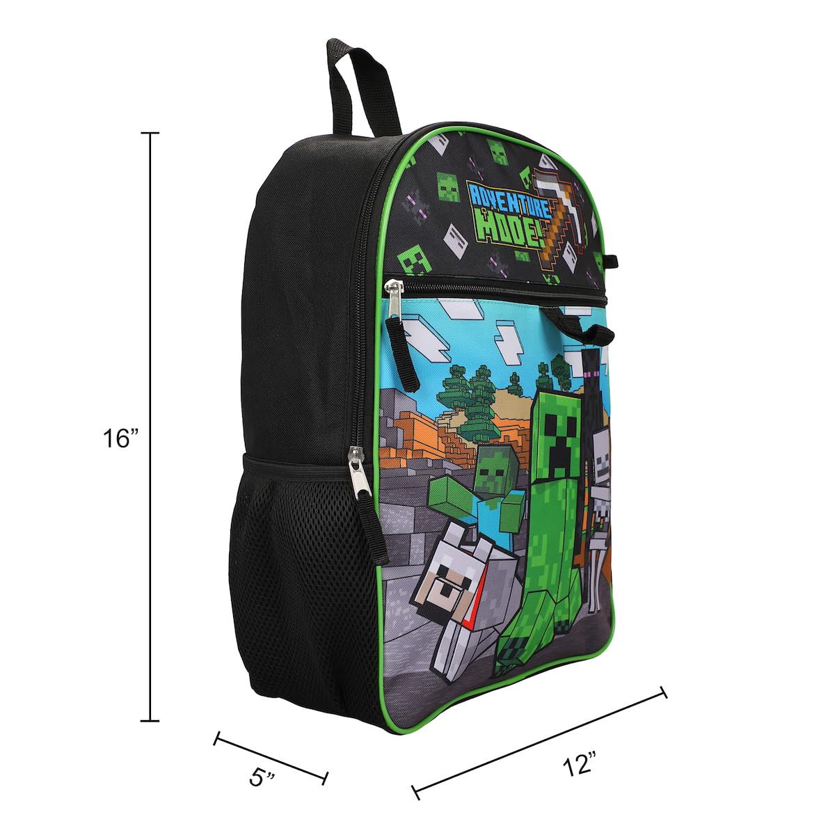 BIOWORLD Unisex Minecraft Adventure Mode 5-Piece Backpack set (Little Kid/Big Kid), Green, One size