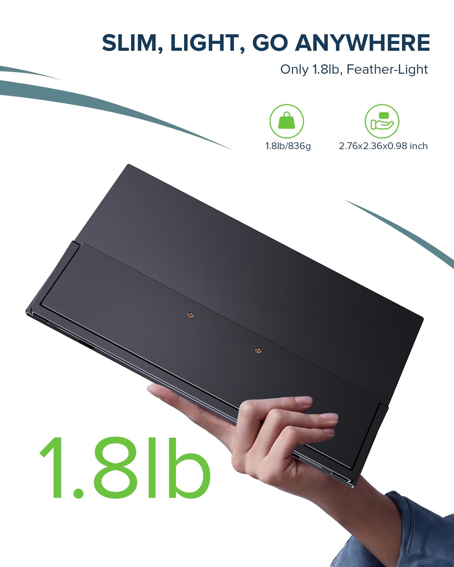 Portable Monitor Touchscreen with Battery 8000mAh, 15.6” 125% sRGB Ultra-Slim 10-Point Touch Screen Monitor, USB-C & MINI HDMI, VESA & Stand, Travel Second Screen for Laptop, Computer, Game Consoles