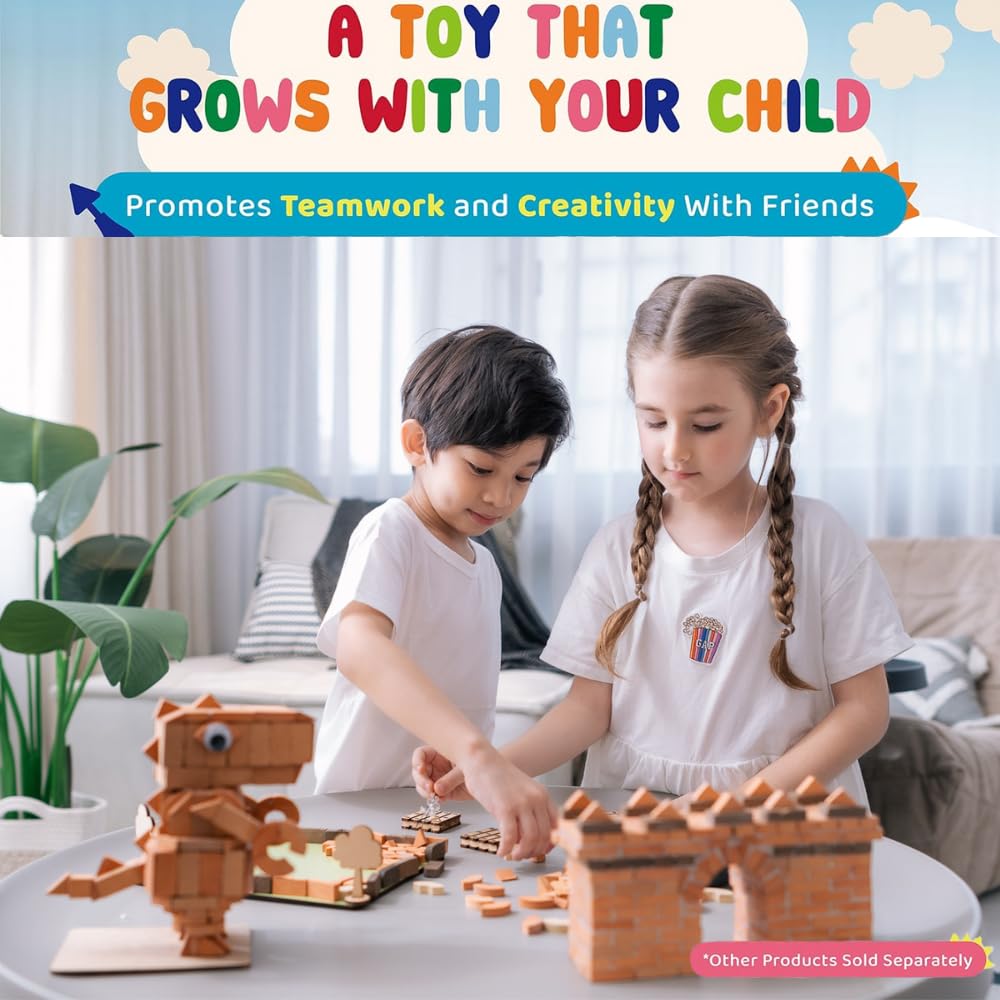 Mortar, Real Red Clay Mini Bricks Rectangle Brick Bundle, Construction Education Toy for Kids 6+ Years Old & Adults, Realistic House, DIY Garden, STEM Building Set, Washable and Reusable (50pcs)