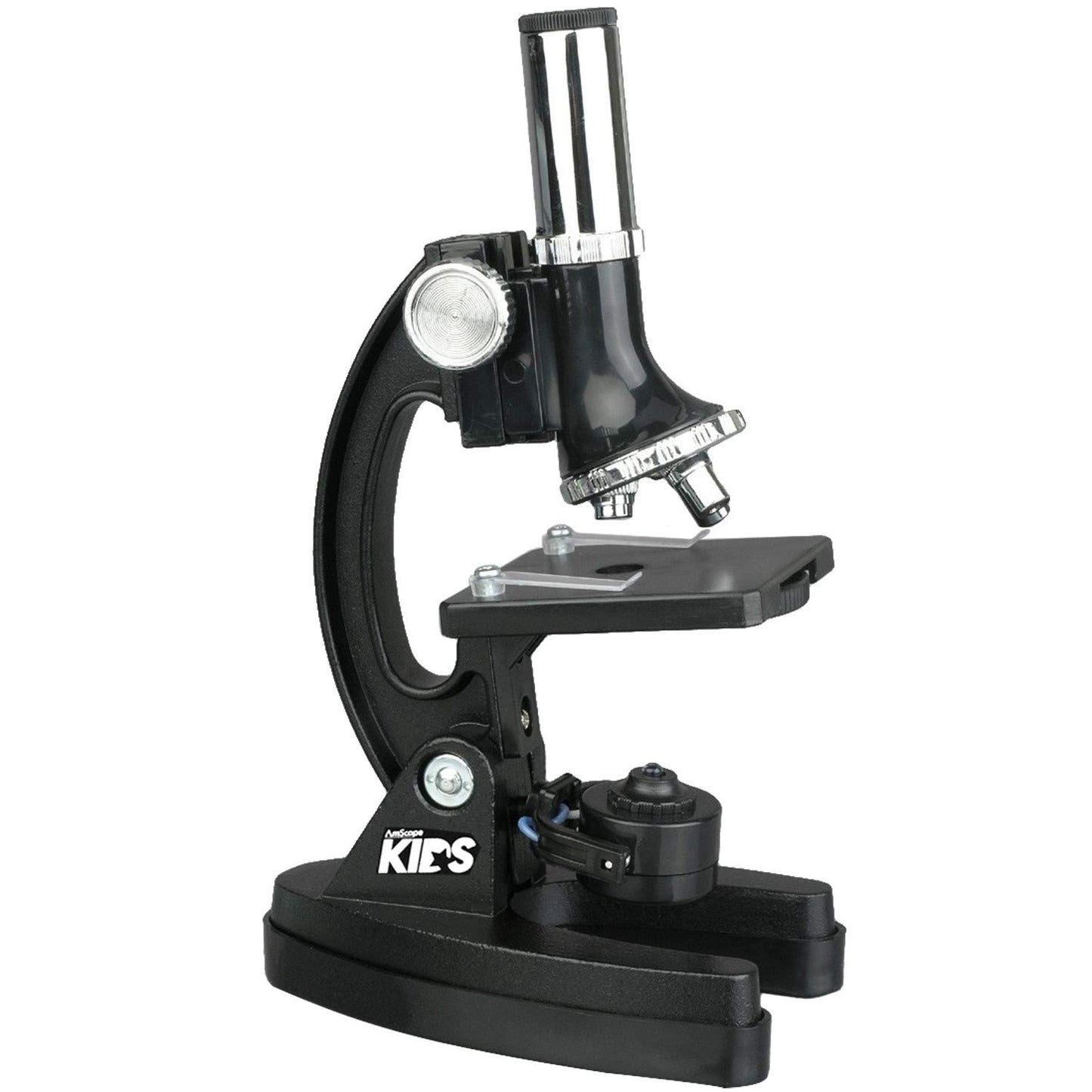 AmScope-KIDS M30-ABS-KT1 Beginner Microscope Kit, LED and Mirror Illumination, 120x - 1200x Six Magnifications, Metal Frame and Base, Includes 48-Piece Accessory Set and Case,Black