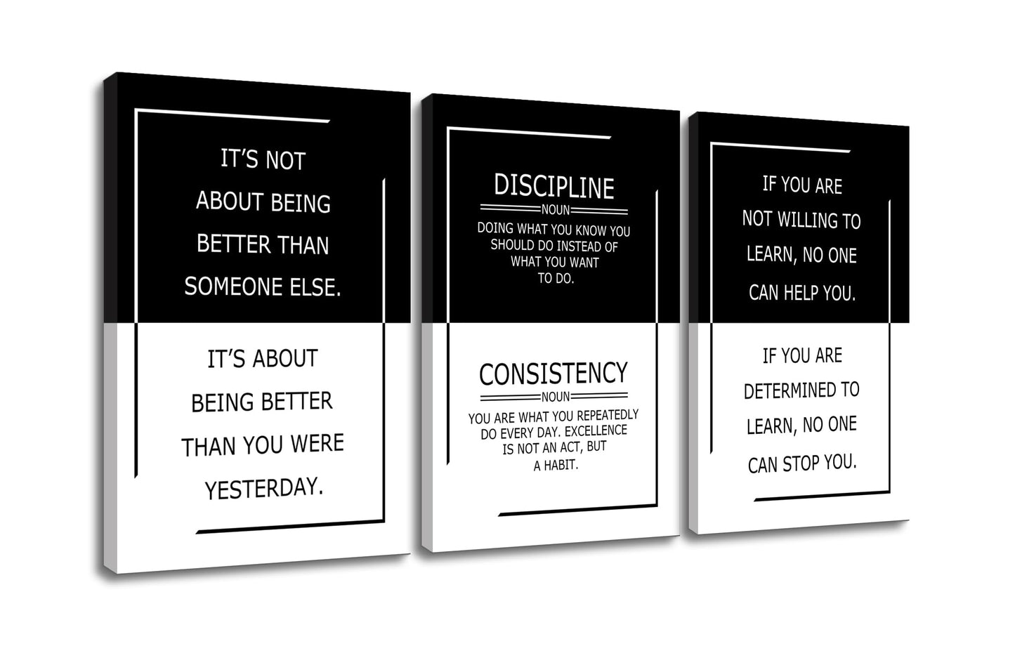 YSPCSUN Inspirational Office Decor for Men 3 Panel Framed Wall Art Success Mindset Quote Painting Large Modern Typography Canvas Pictures for Study Room Gym 48x24 Inch