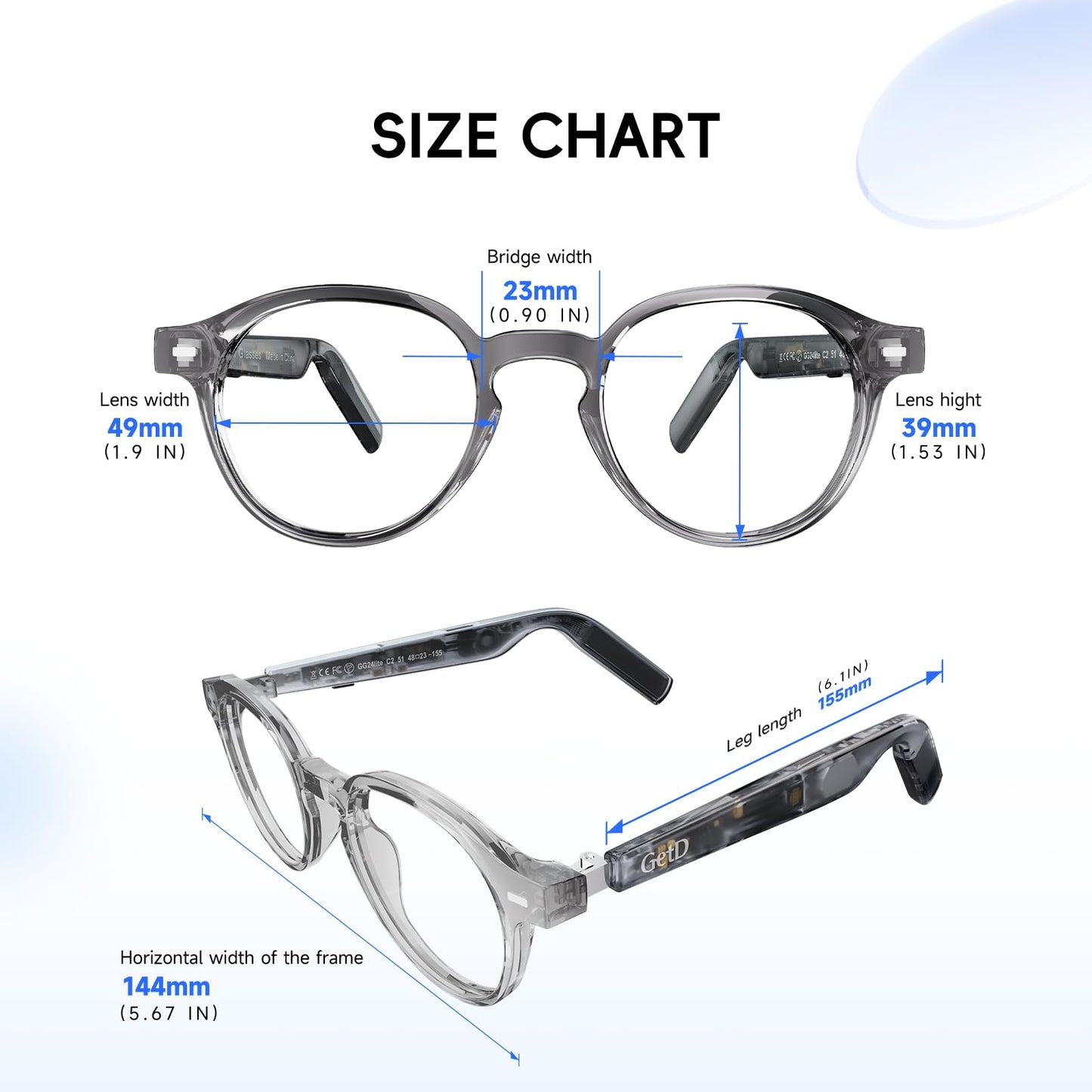 GetD 2026 AI Smart Glasses for Men & Women - Powered by ChatGPT with Real-Time 145-Language Translation, 11H Music/9H Calls, Electro-Gray Translucency & Blue Light Blocking for Travel and Daily Use
