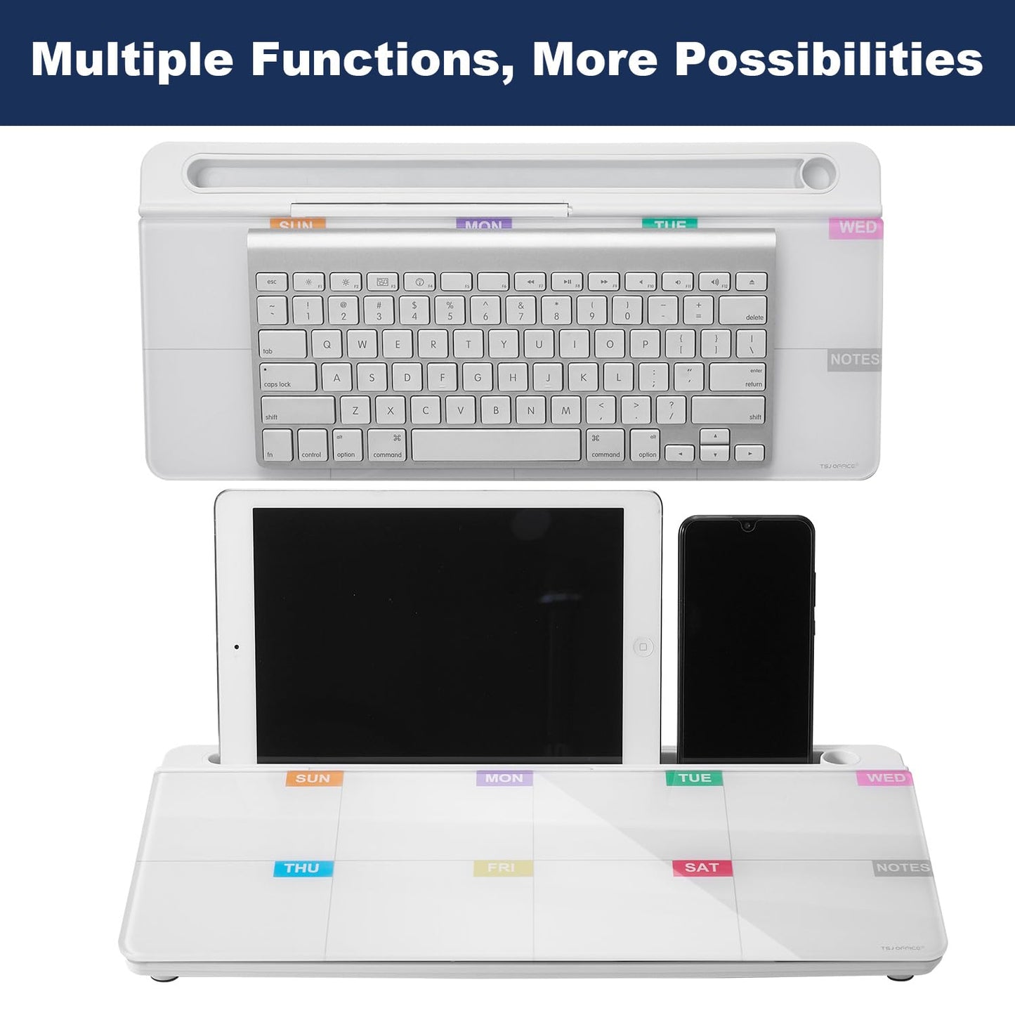 TSJ OFFICE Whiteboard Weekly Dry-Erase-Board - Desktop White Board Calendar Desk Organizers with Accessories Computer Keyboard Stand with Drawer, for Office, Home, School Supplies - White Calendar