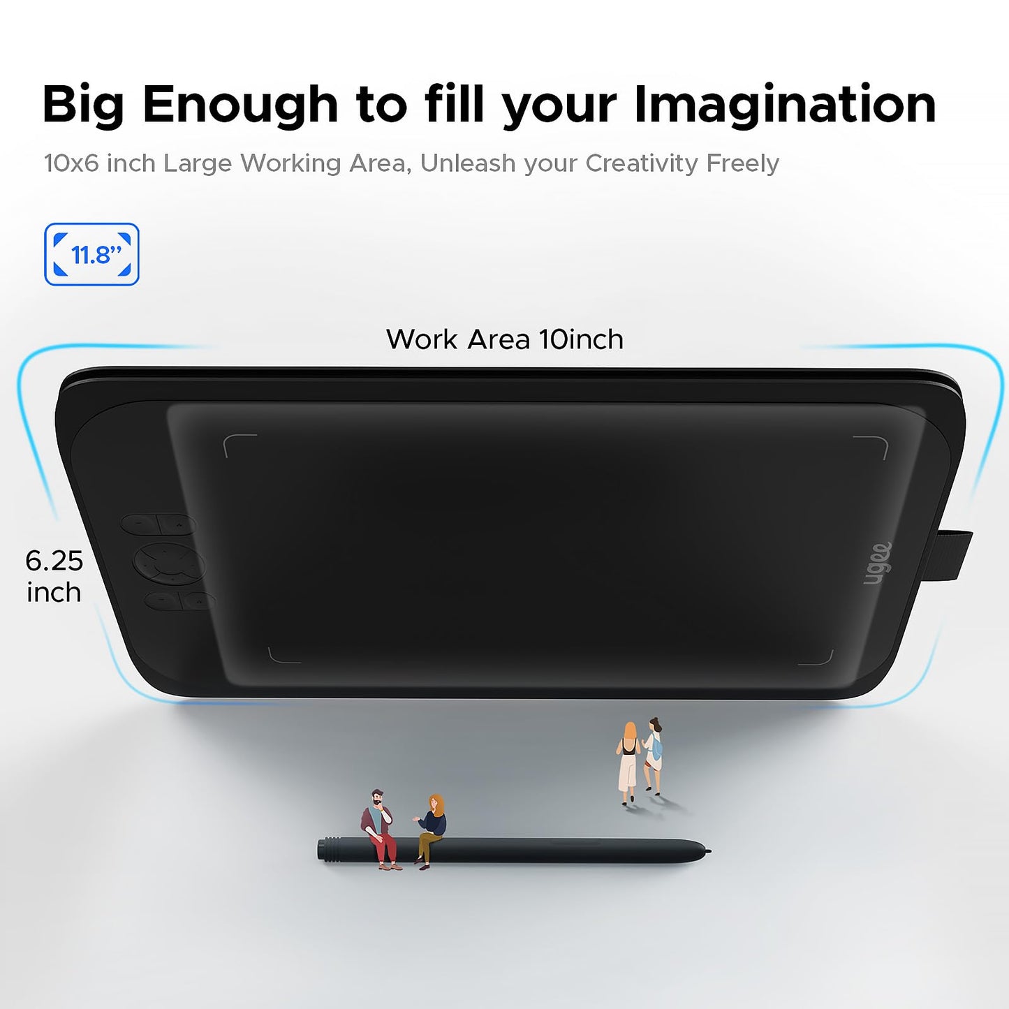 Ugee Drawing Tablet Pad,Digital Graphics Tablets M808 10x6 Inch, 8192, 8 Shortcut Keys, Digital Art for Paint, Sketch,Design, Teaching&Study for PC/Mac/Computer/Chrome Os/Android, Student,Kids Gift