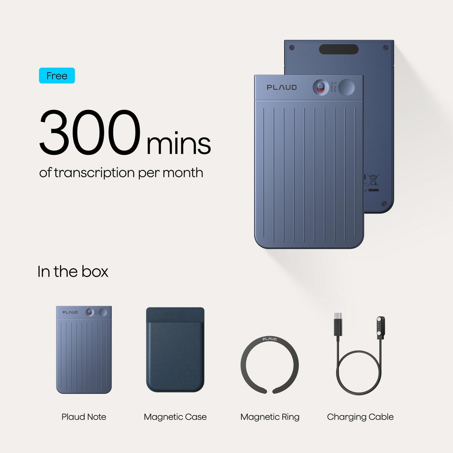 Plaud Note AI Voice Recorder, Note Taker w/Case, App Control, Transcribe & Summarize with AI, Support 112 Languages, for Meetings, Calls, Lectures, Professionals, Teams, Navy Blue, Non-Pro Version