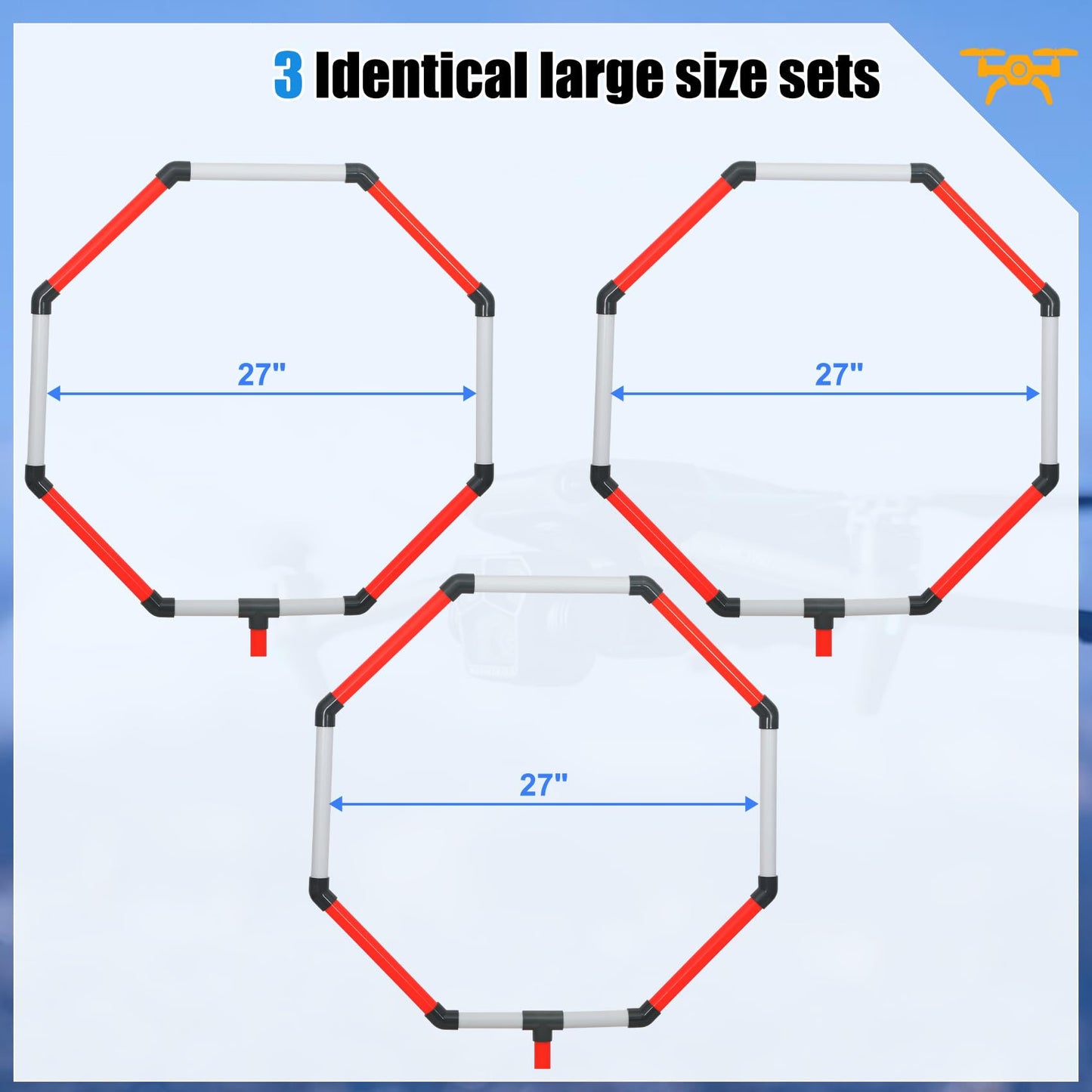 Drone Obstacle Course Kit, 3 Sets of 27” Hoop Size - Large-sized Loop for RC FPV Drone Beginners, Reducing The Risk of Collision, Portable Game Loop Gate System with Separate Storage Bag