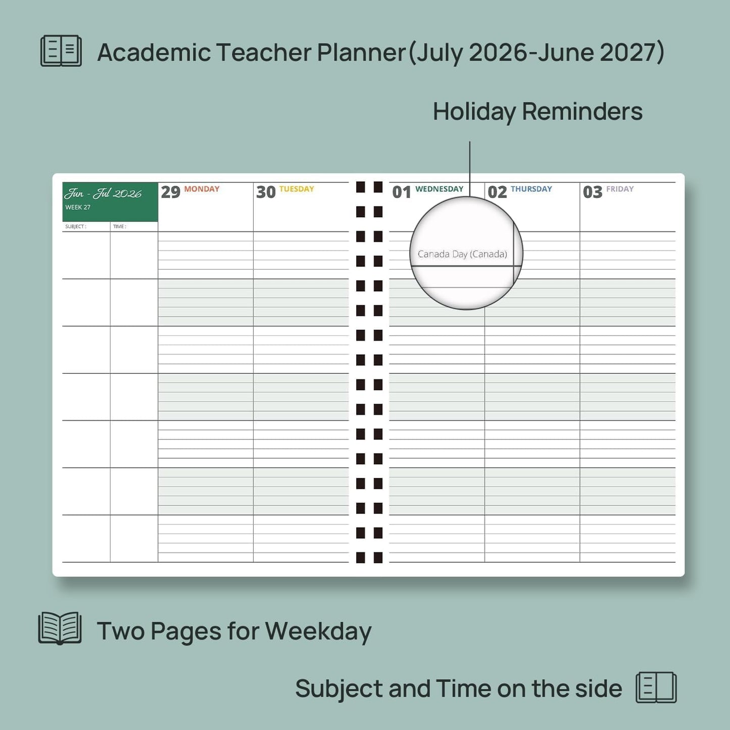 POPRUN Teacher Lesson Planner 2026-2027, (Letter Size - 8.5'' x 11'') Academic Planner July 2026 - June 2027 with Gradebook & Color Monthly Tabs, Thick Paper, 2-Sided Pocket, Leather Cover, Brown