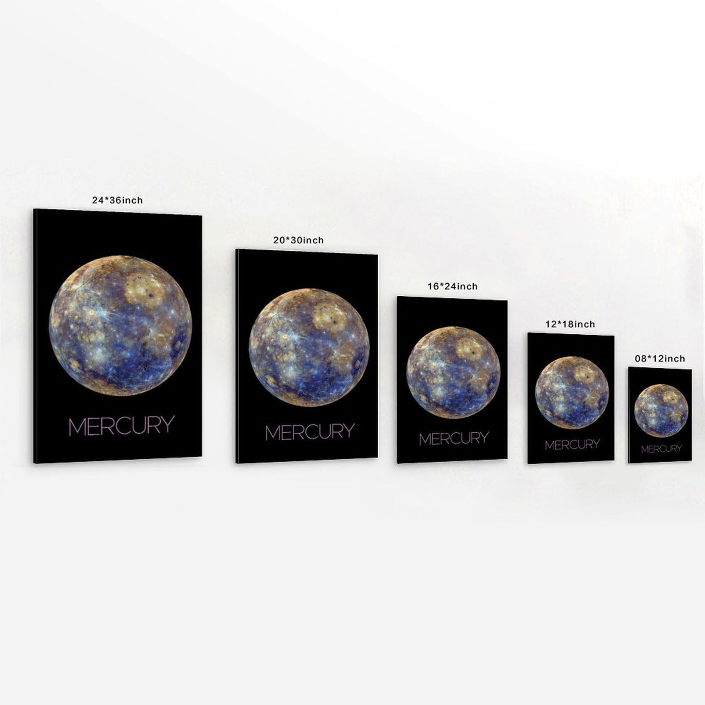 Solar System Planets Canvas Wall Art - Mercury Planet Space Poster for Kids Room Bedroom Classroom, STEM Educational Astronomy Decor, Science Gift for Boys Girls, 16x24 Inch Framed