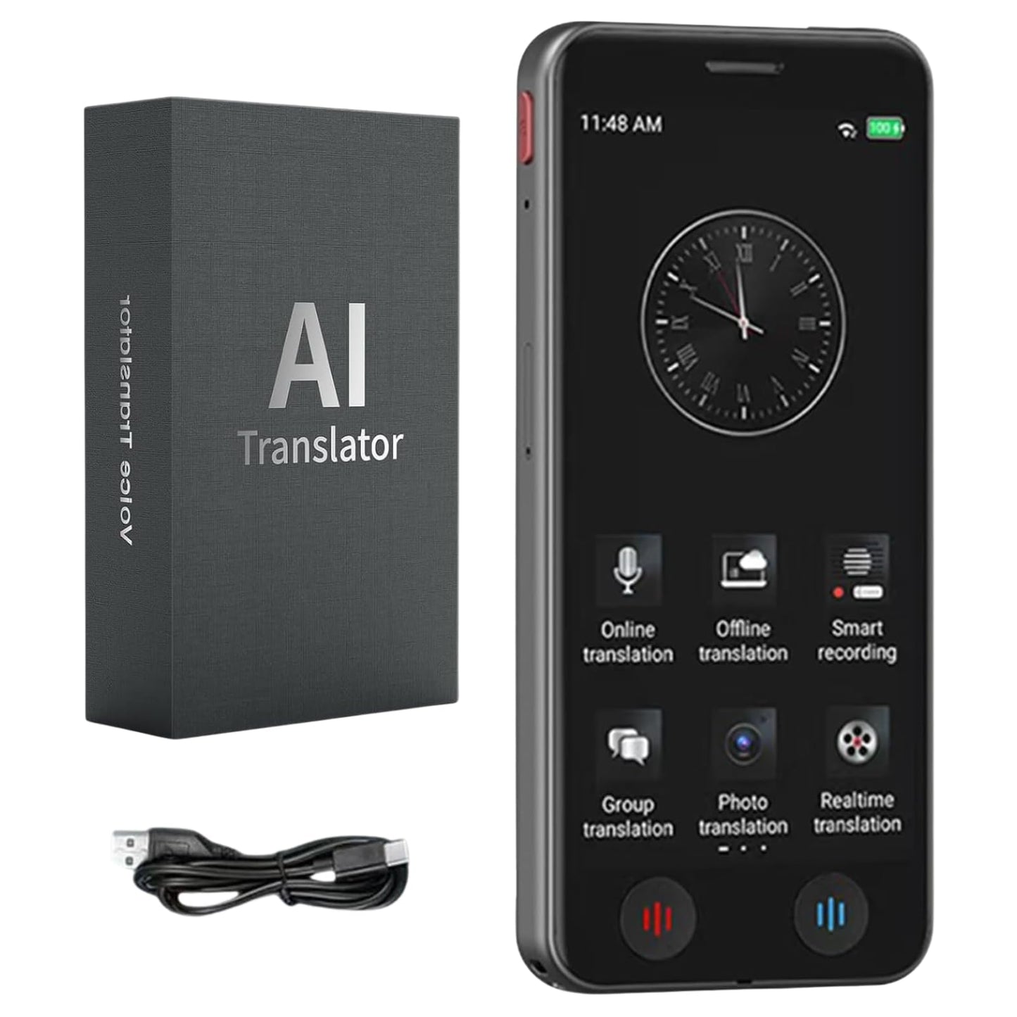 AI Language Translator Device, 5" Screen Support 139 Languages Online & 17 Offline Translation, Instant Voice Text Photo Translation, No WiFi Needed Portable AI Translator for Travel Business Learning