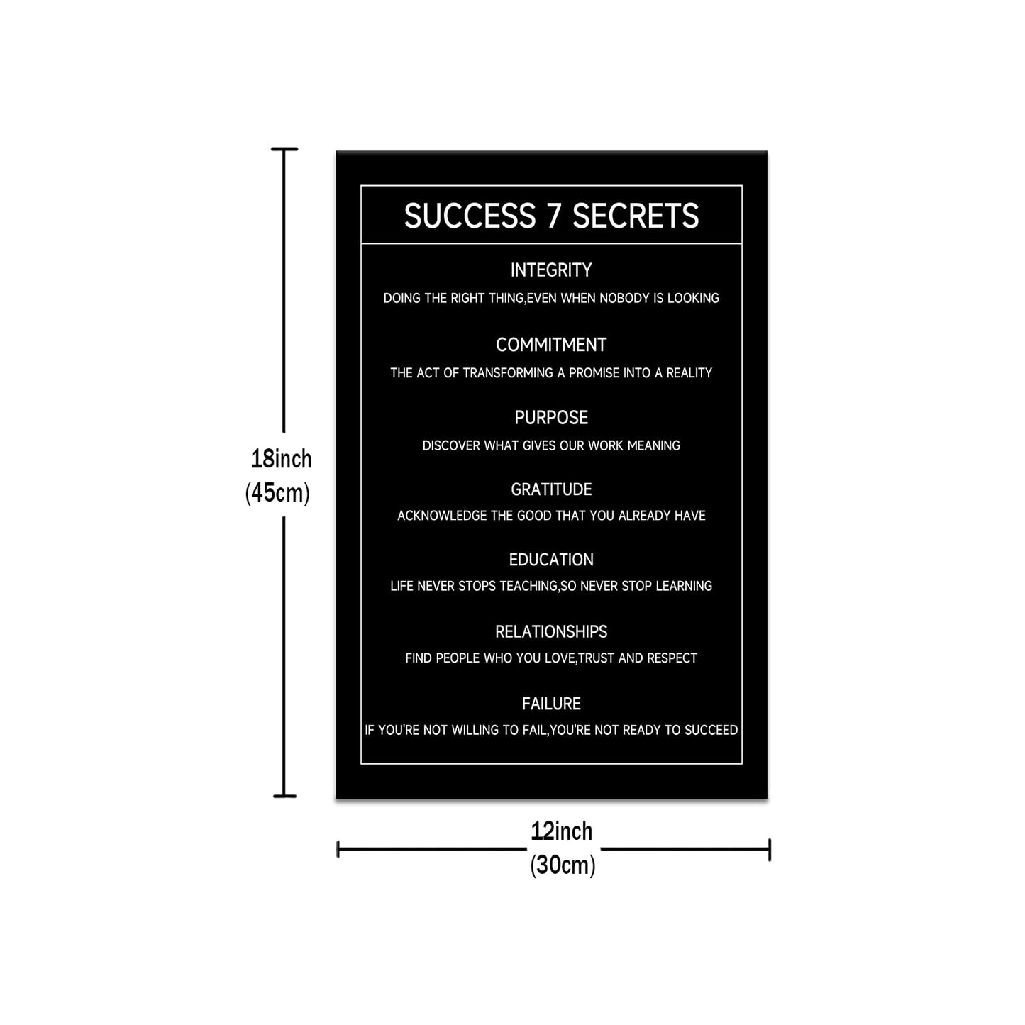 Inspirational Canvas Wall Art Home Decor Motivational Success 7 Secrets Poster Print Positive Quote Painting Picture Artwork for Living Room Workplace Office Stretched and Framed [12''W X 18''H]